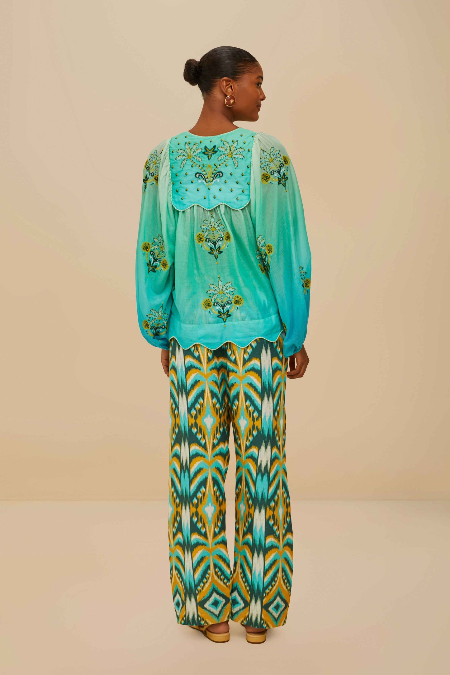 Tropical Tapestry Off-White Low Waist Pants
