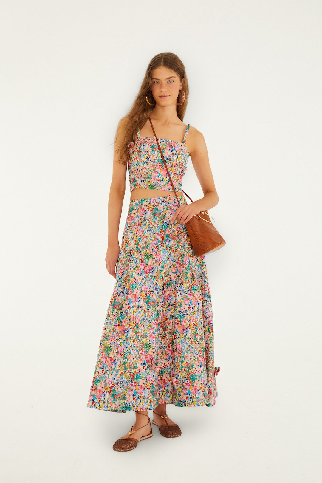 Off-White Peasant Floral Butterflies Euroflax Premium Linen Maxi Skirt