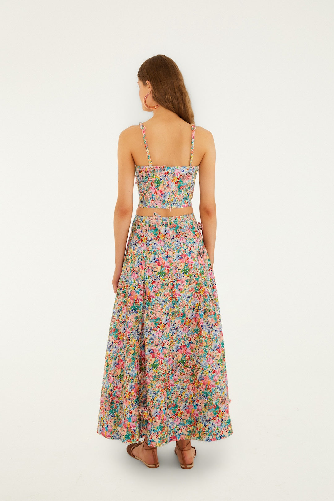 Off-White Peasant Floral Butterflies Euroflax Premium Linen Maxi Skirt
