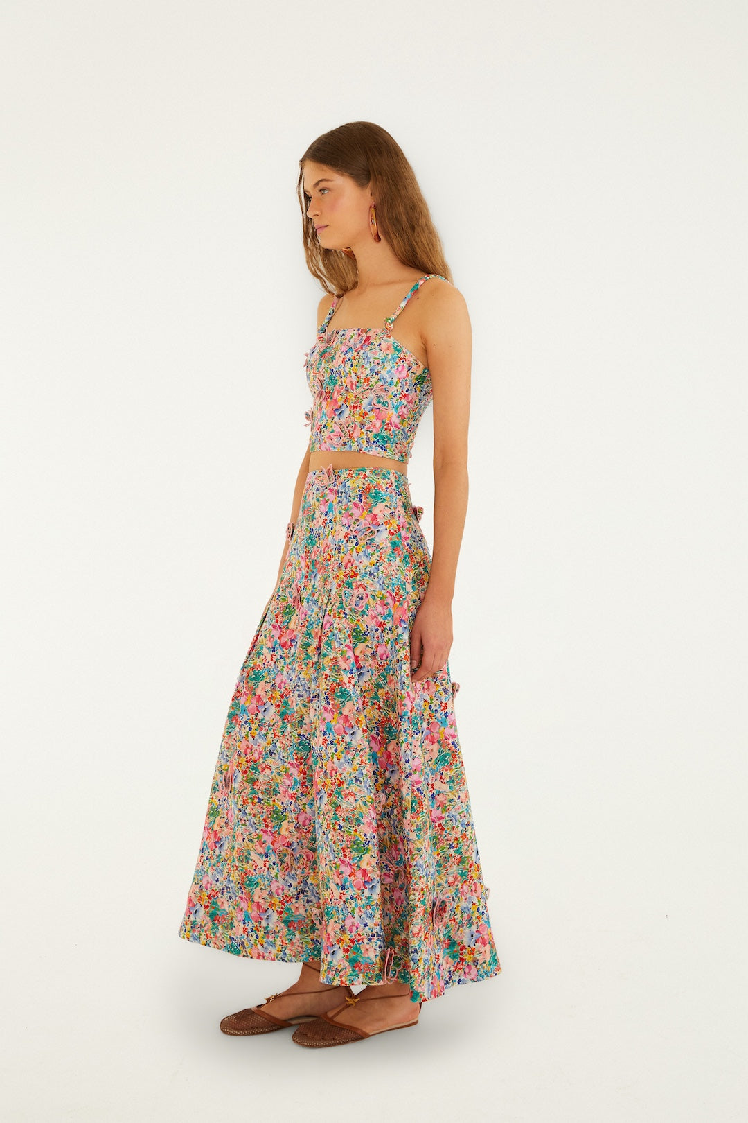 Off-White Peasant Floral Butterflies Euroflax Premium Linen Maxi Skirt