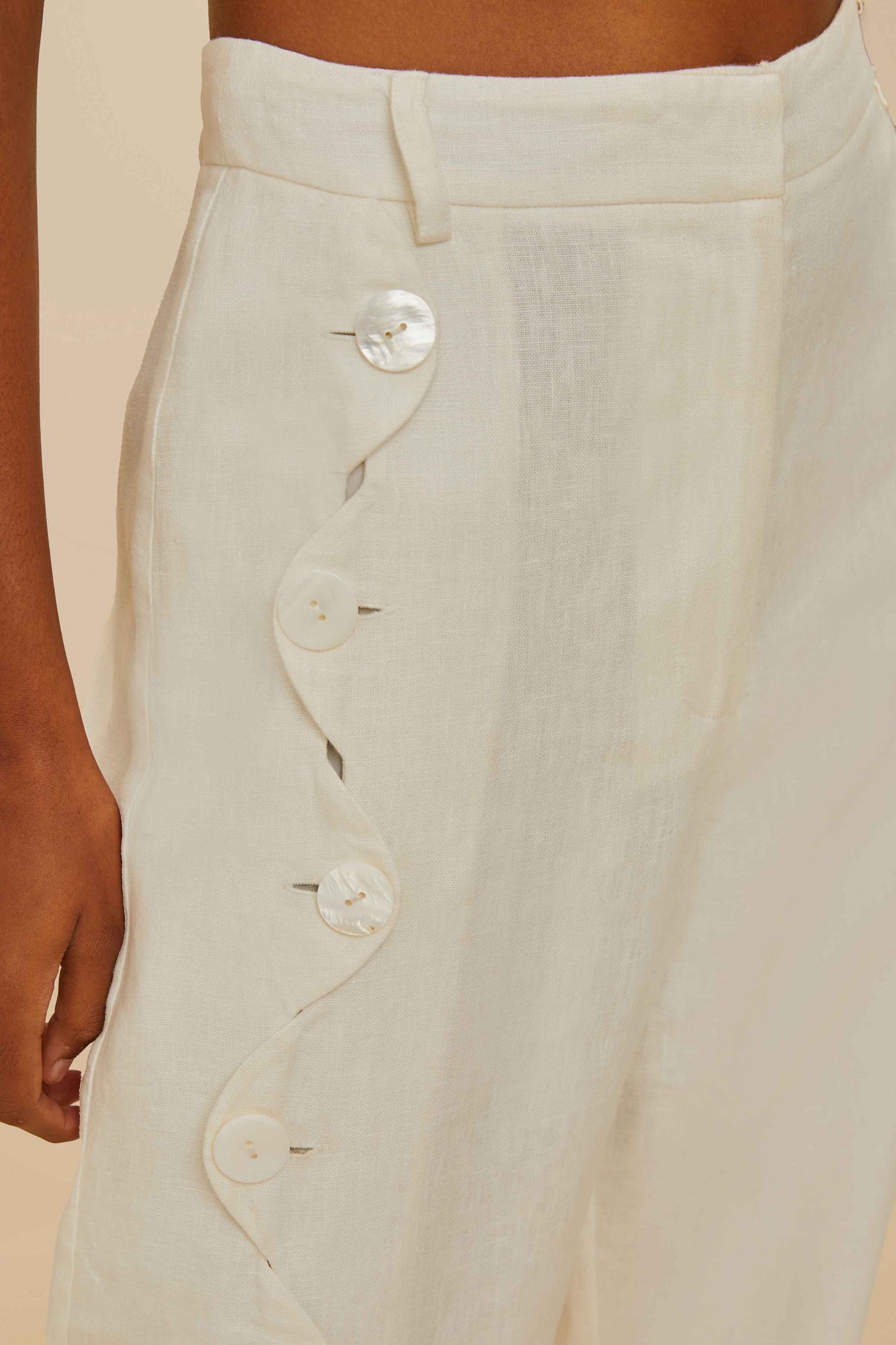 Off-White High Waisted Wavy Buttoning Pants
