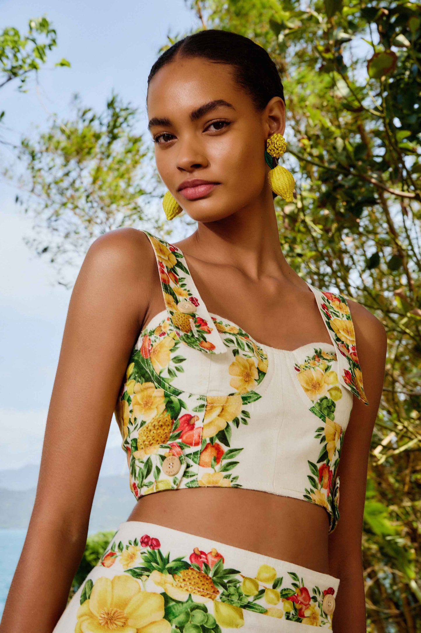 Off-White Picnic Flowers Euroflax™ Premium Linen Crop Top