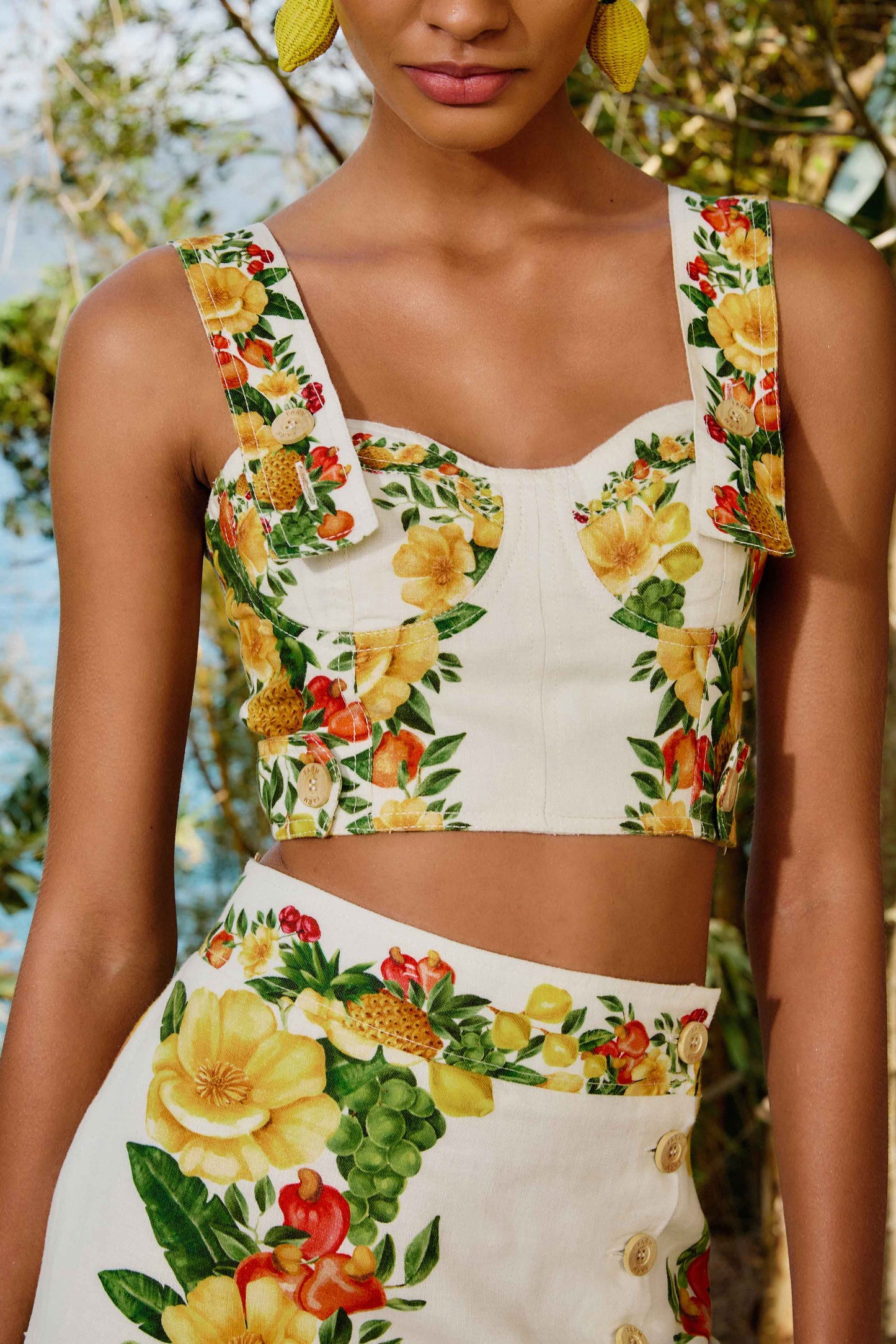 Off-White Picnic Flowers Euroflax™ Premium Linen Crop Top
