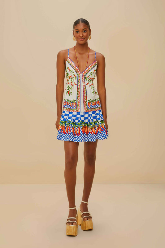 FARM Rio model wearing the Off-White Picnic Peppers Ainika Organic Cotton Mini Dress
