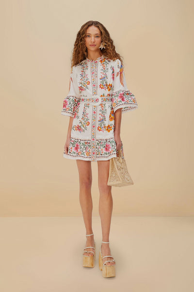 Shop for Off-White Delicate Forest Scarves Organic Cotton Mini Dress