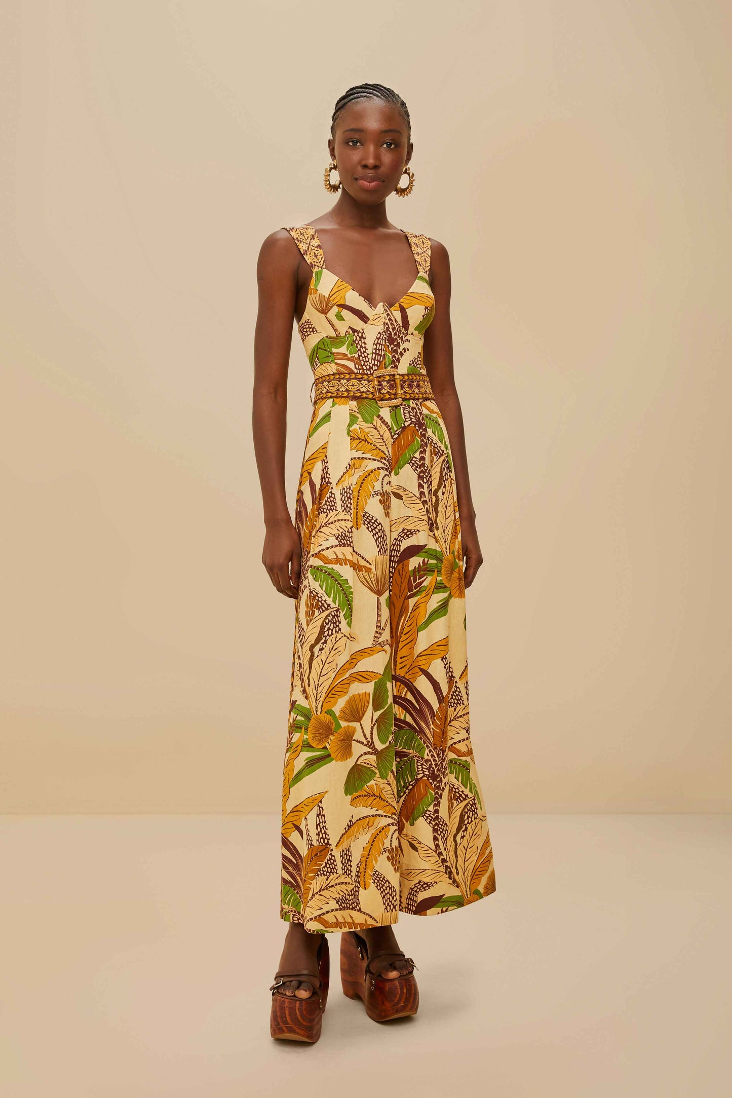 Foliage Sketch Sand Jumpsuit