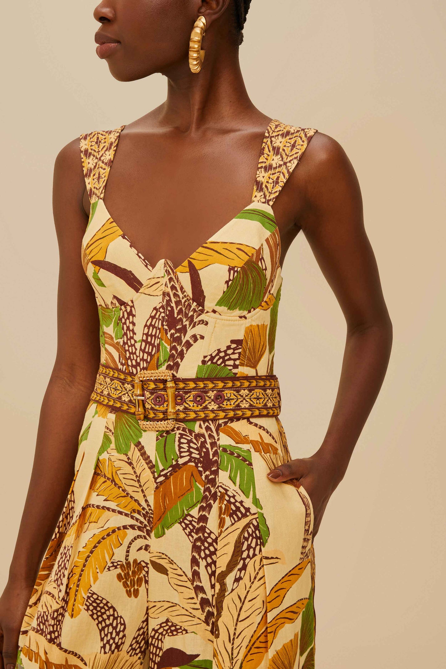 Foliage Sketch Sand Jumpsuit