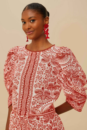FARM Rio model wearing the Red River Ride Blouse