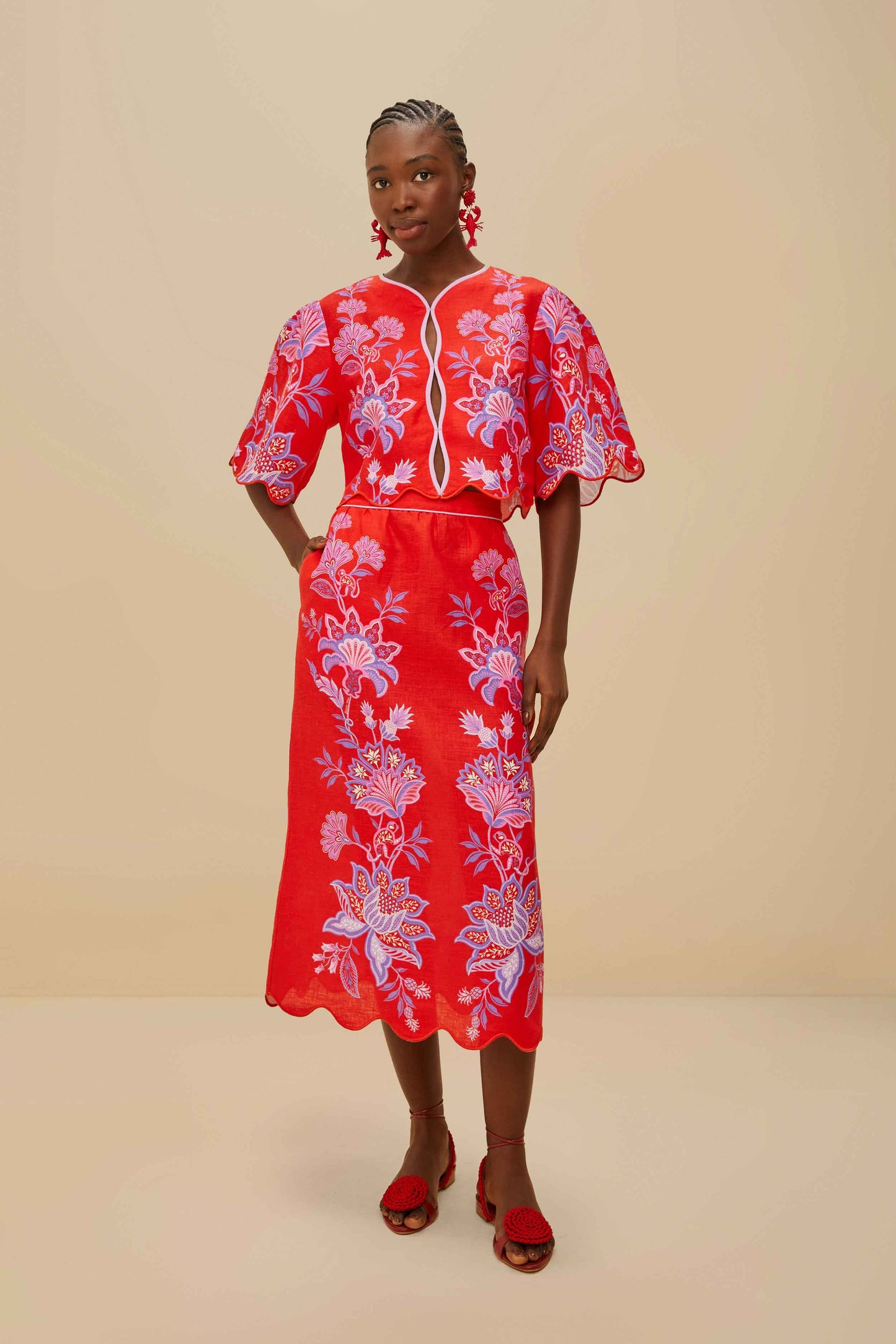 Red Porcelain Garden Euroflax ™ Premium Linen Blouse