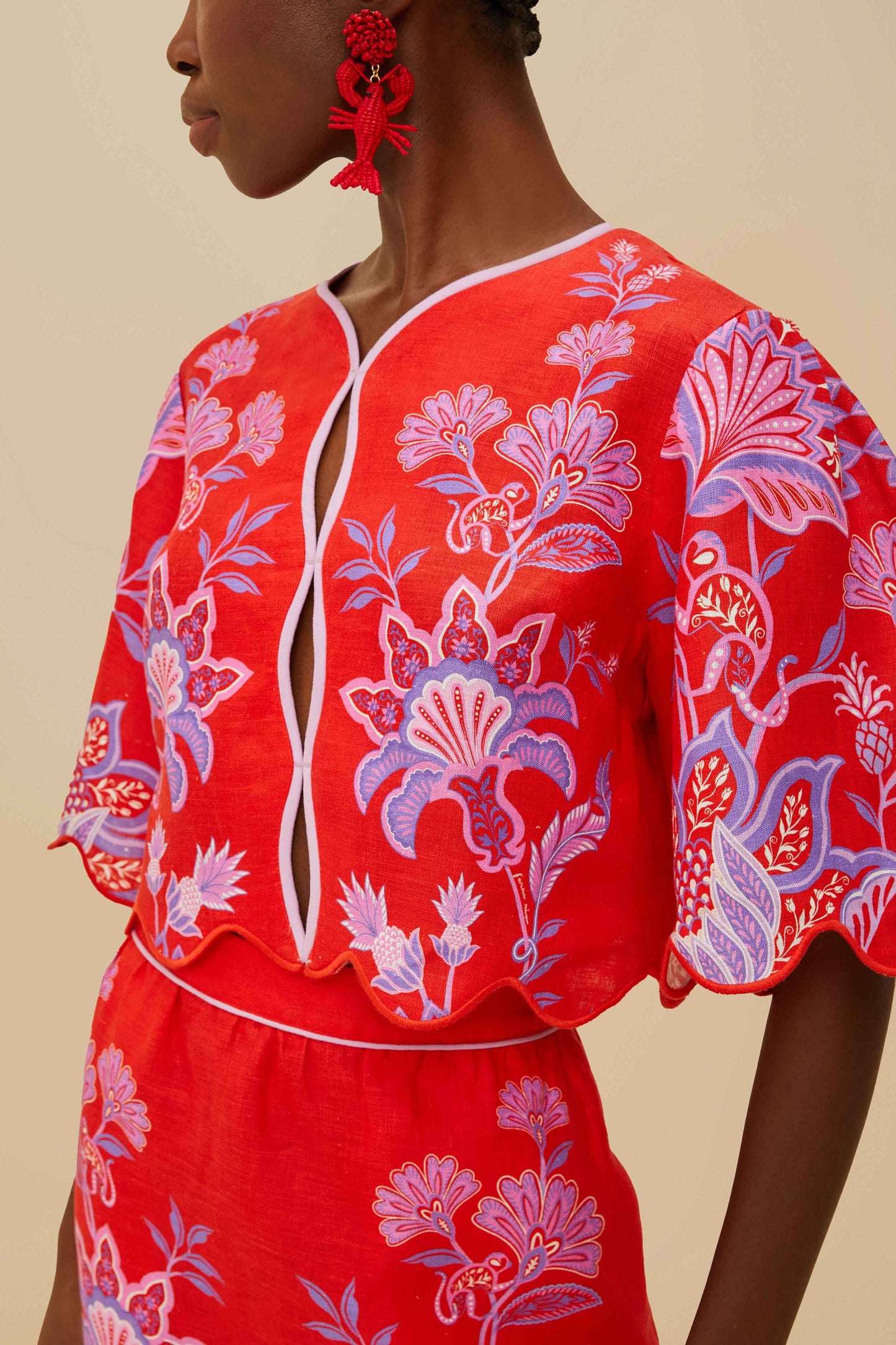 Red Porcelain Garden Euroflax ™ Premium Linen Blouse