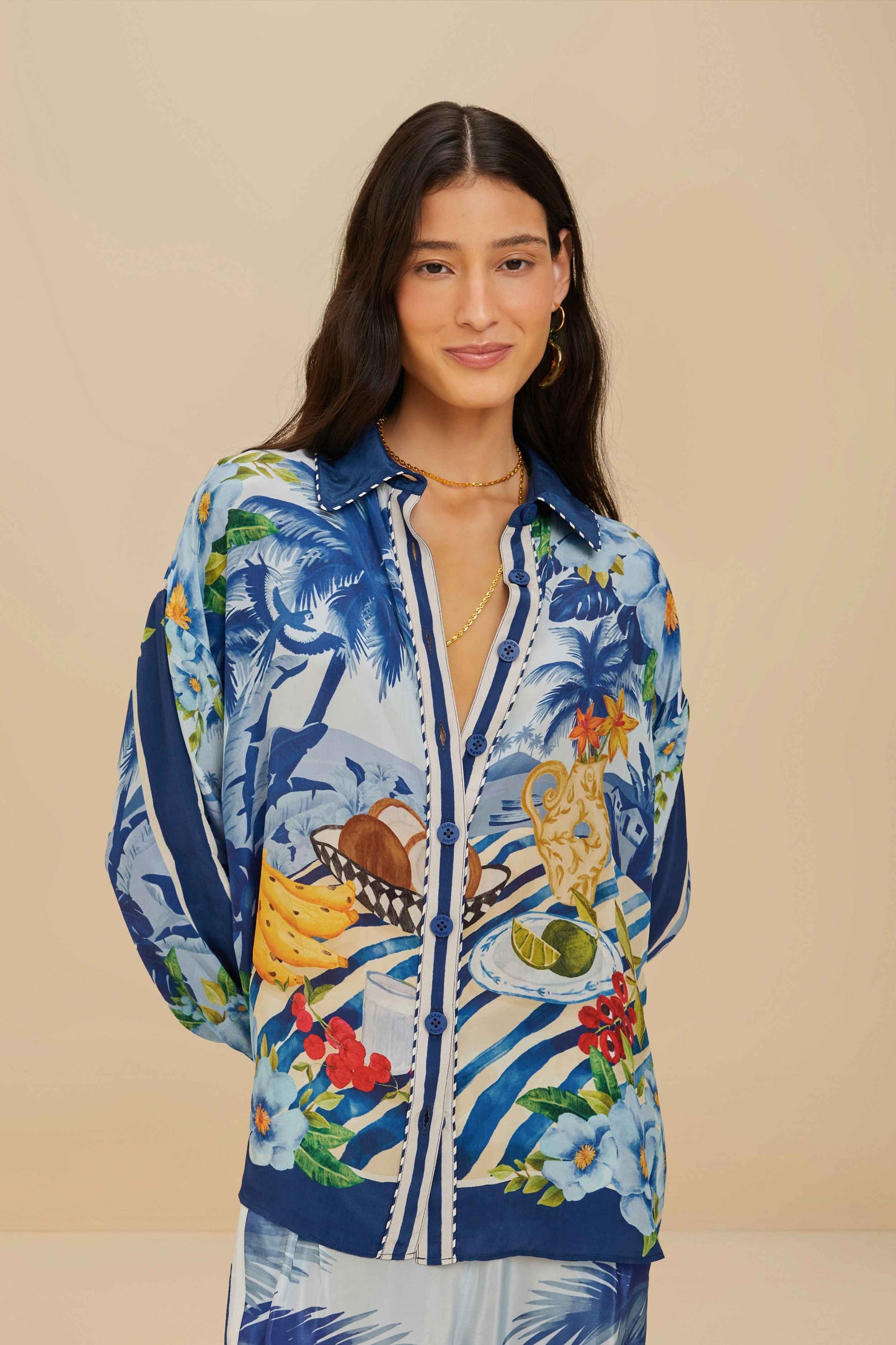 Blue Fresh Table Scarf Pajama Shirt