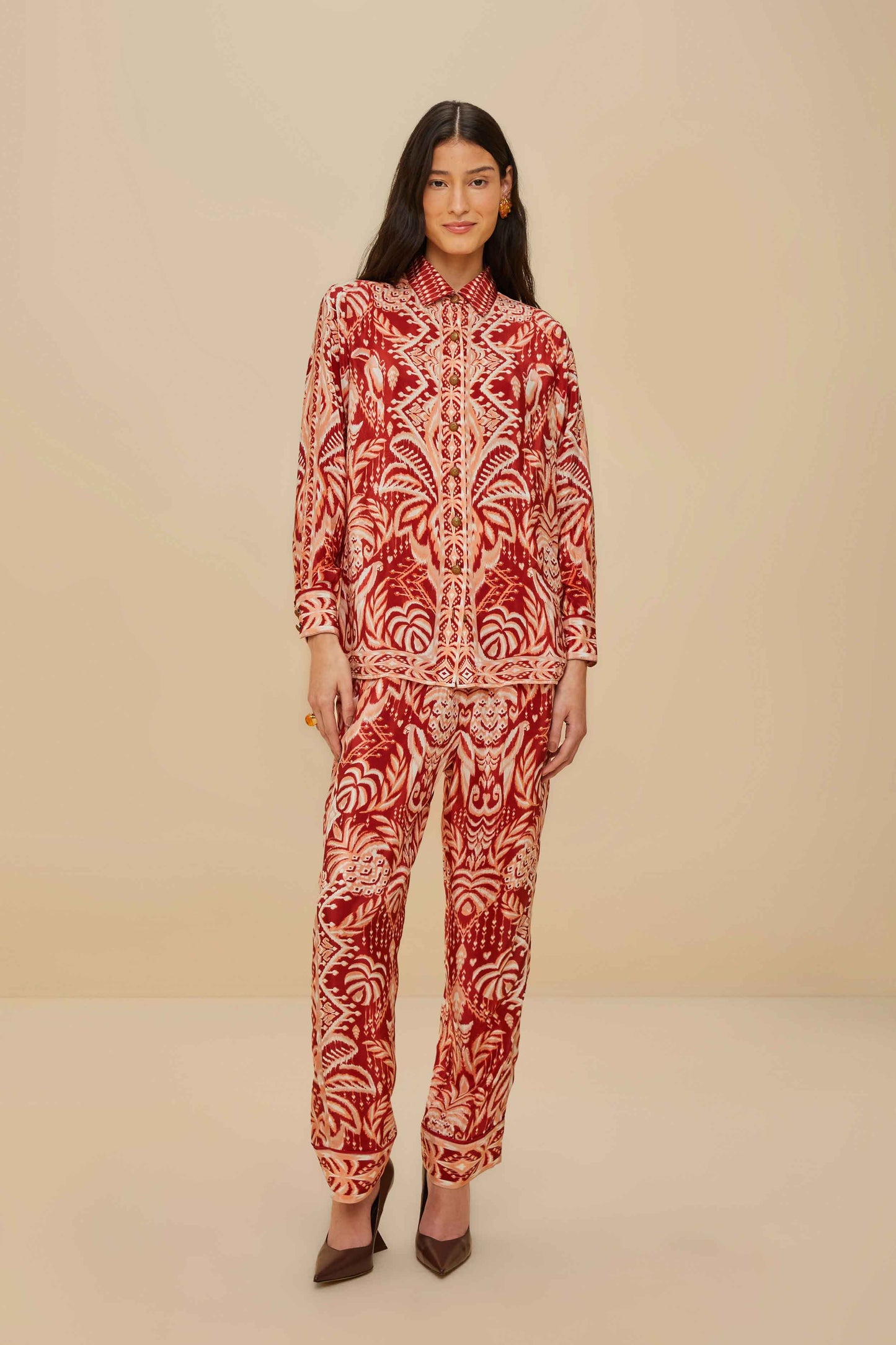 Tropical Tapestry Red Pajama Shirt