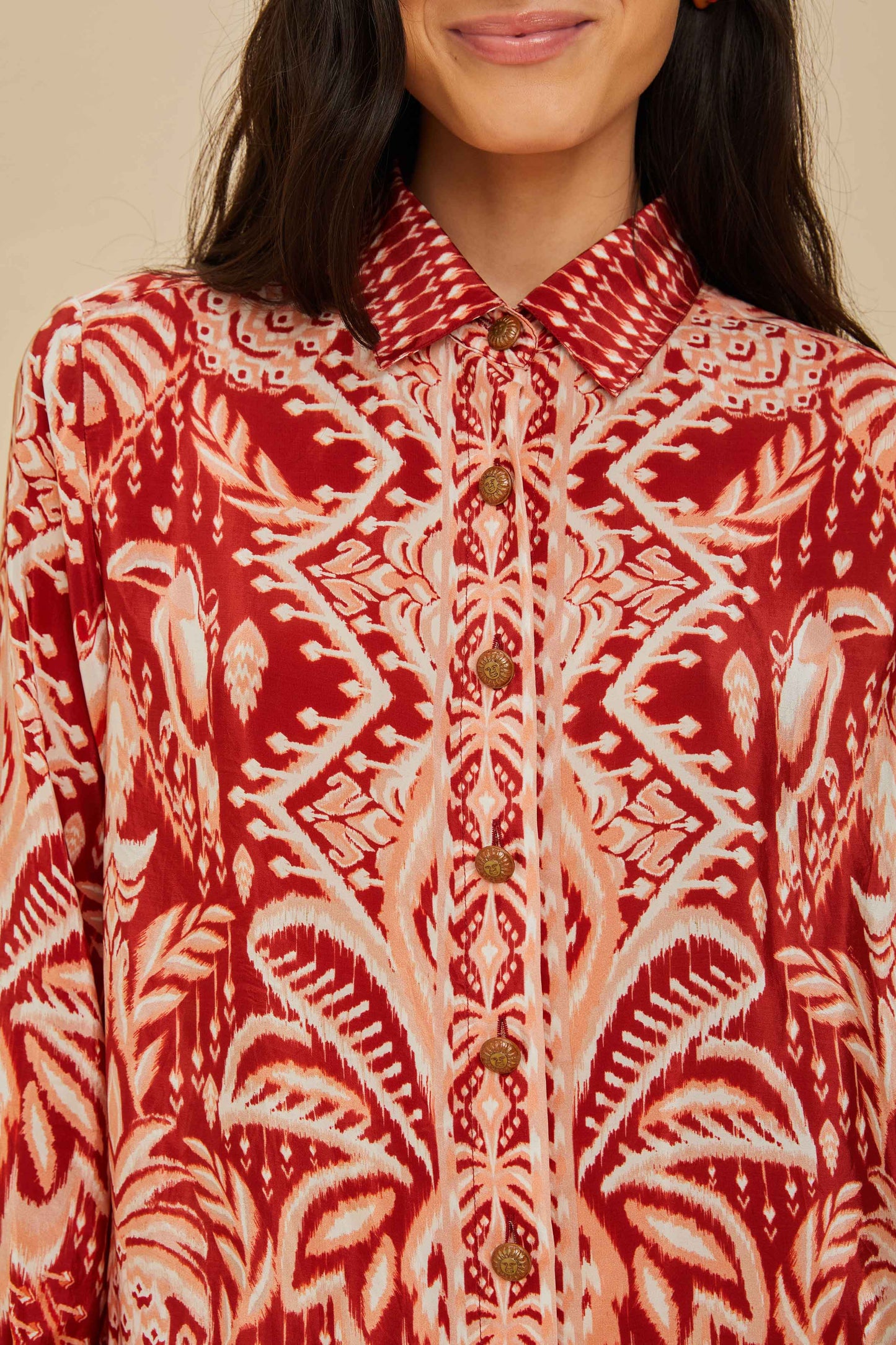 Tropical Tapestry Red Pajama Shirt
