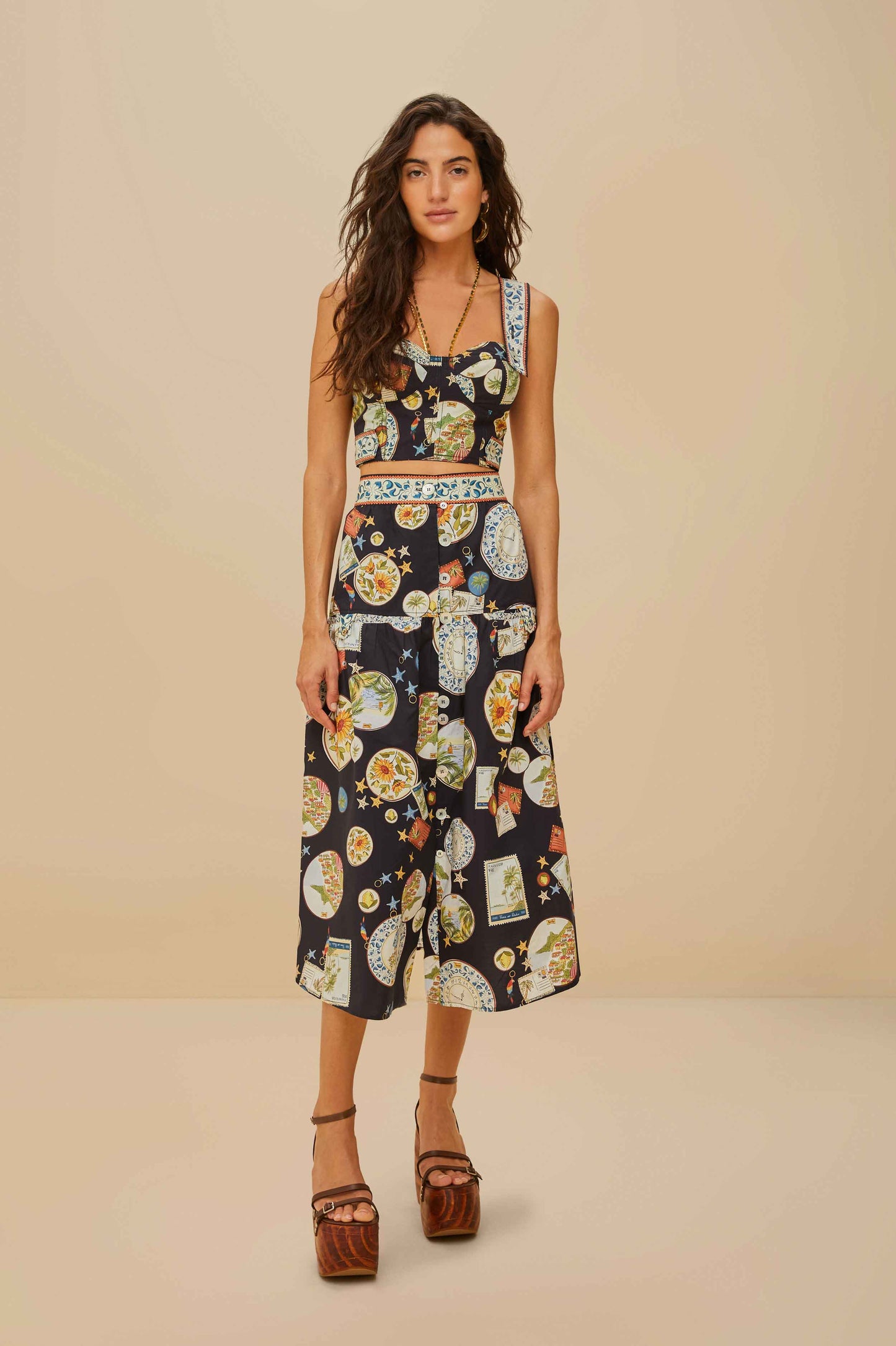 Trip Souvenir Black Mixed Buttons Midi Skirt
