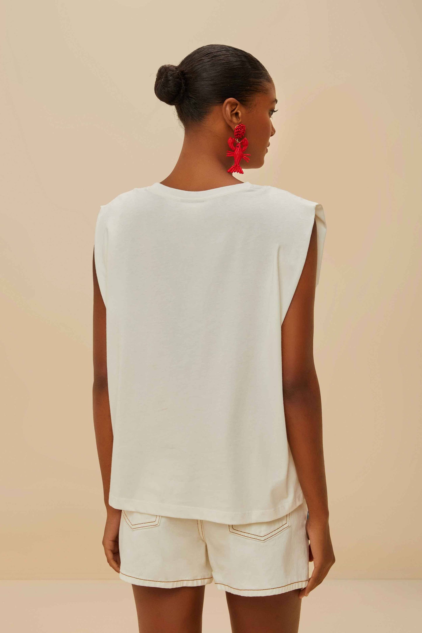 Off-White Cross Stitch Flowers Organic Cotton T-Shirt