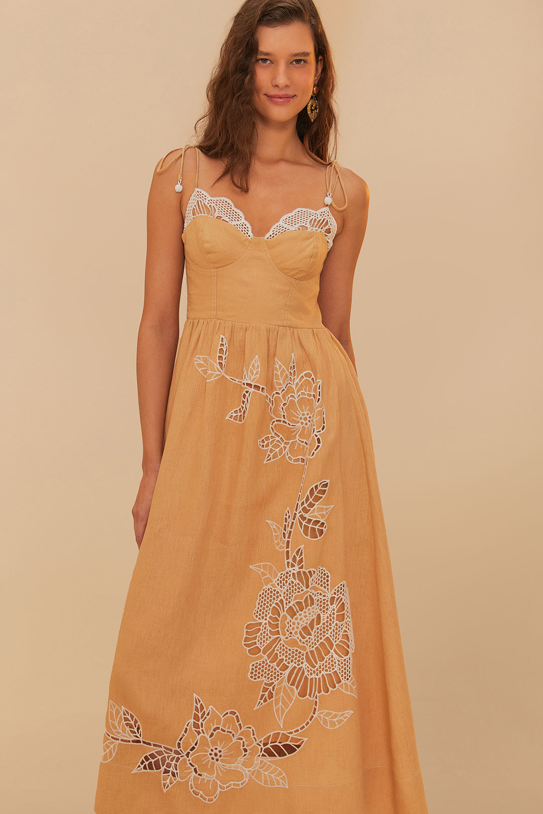Sand Richelieu Laces Cup Midi Dress