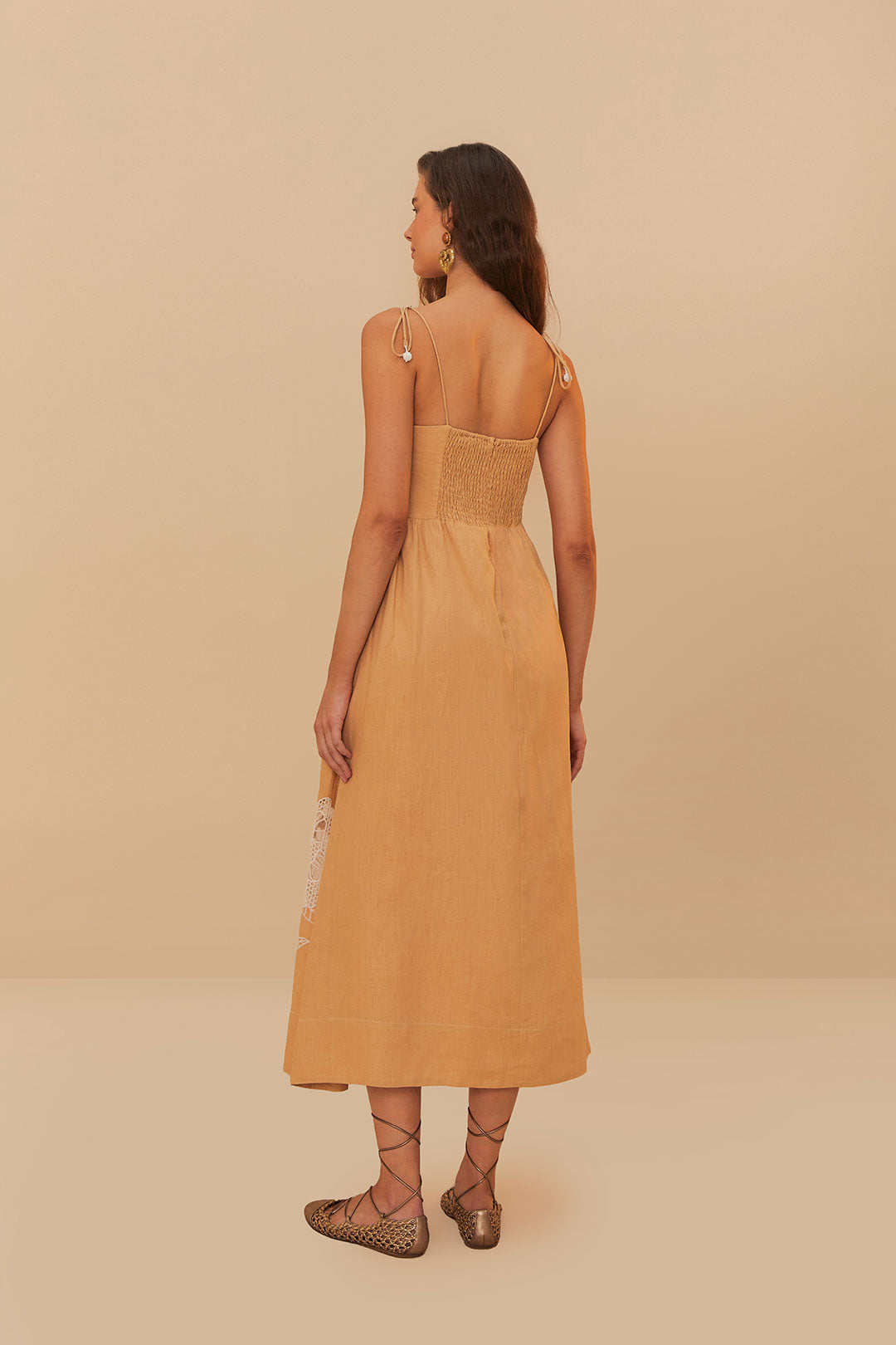 Sand Richelieu Laces Cup Midi Dress