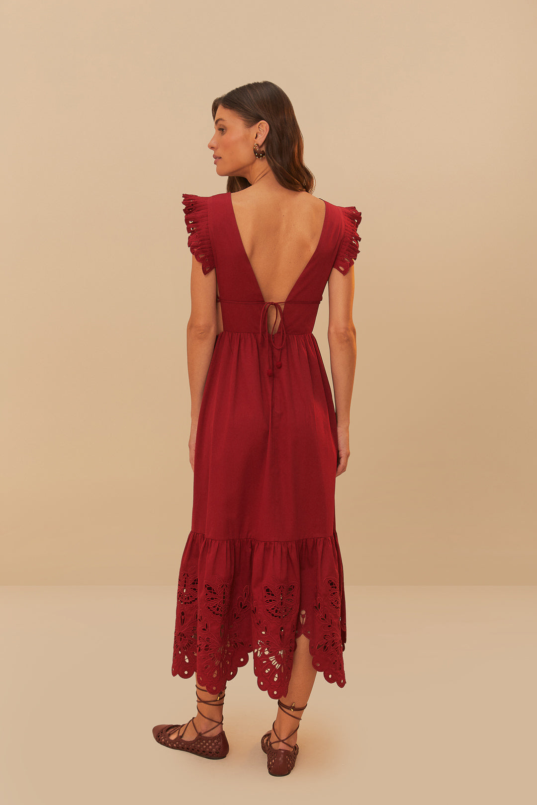 FARM Rio model wearing the Red Butterfly Cut-Out Midi Dress