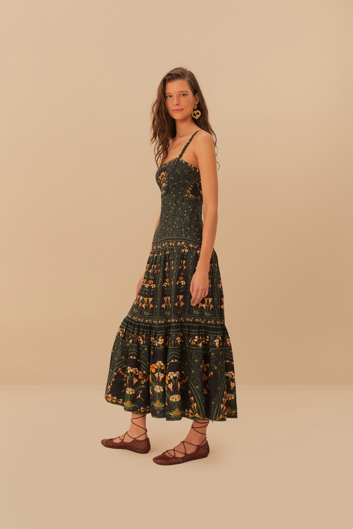 Flowers Arch Black Sleeveless Maxi Dress