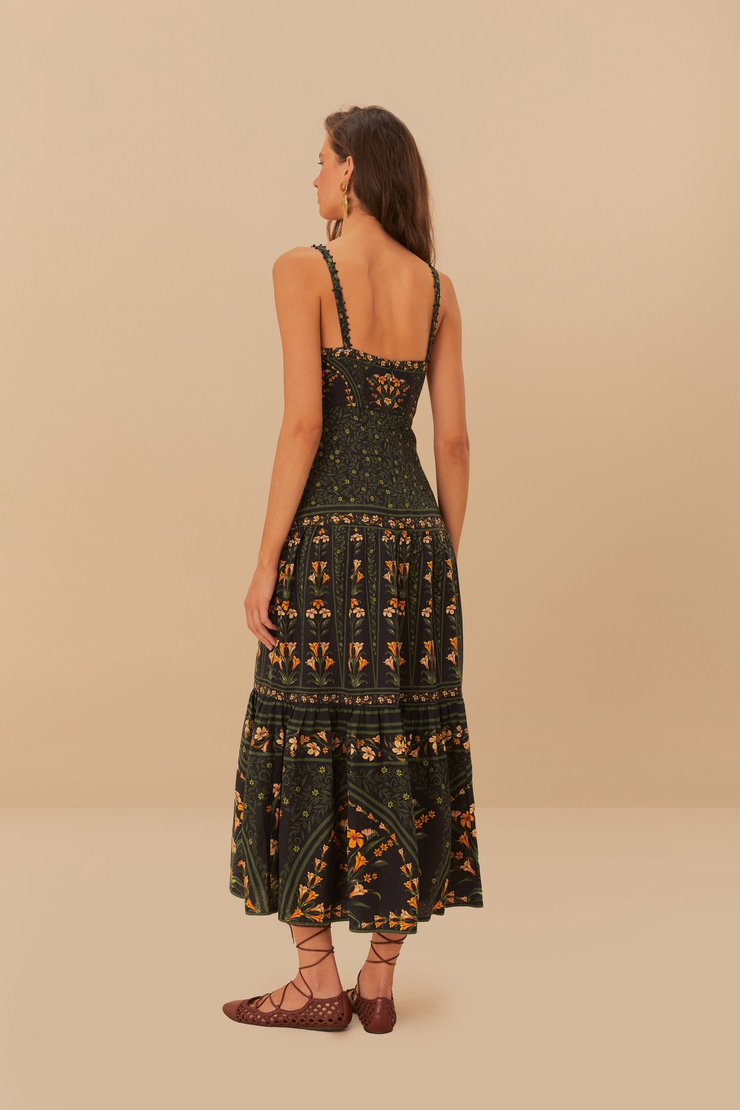 Flowers Arch Black Sleeveless Maxi Dress
