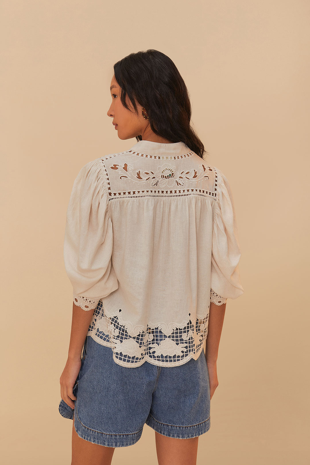 Off-White Romantic Richelieu LENZING™ ECOVERO™ Euroflax™ Blouse