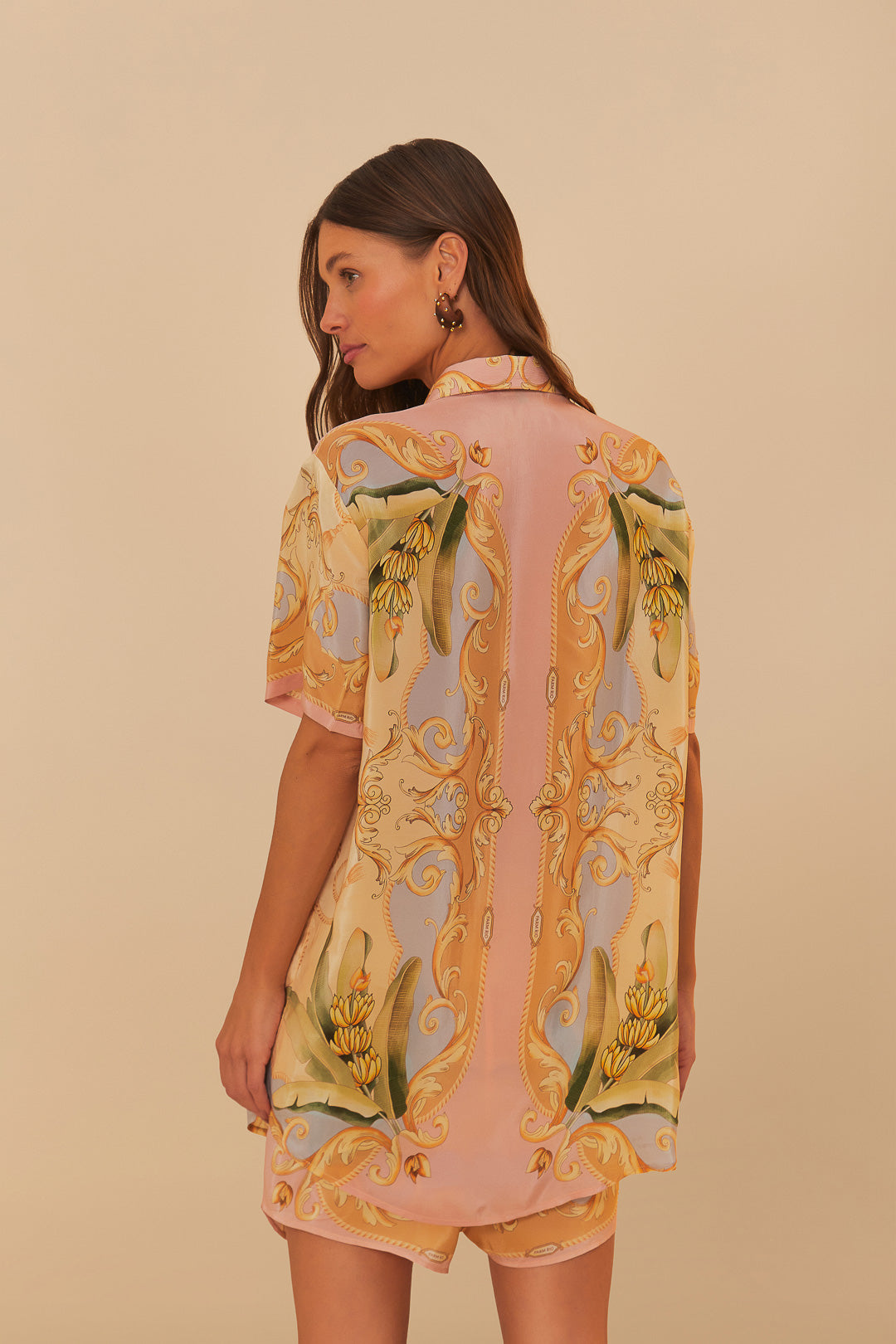 FARM Rio model wearing the Multicolor Banana Royalty Kaleidoscope Shirt