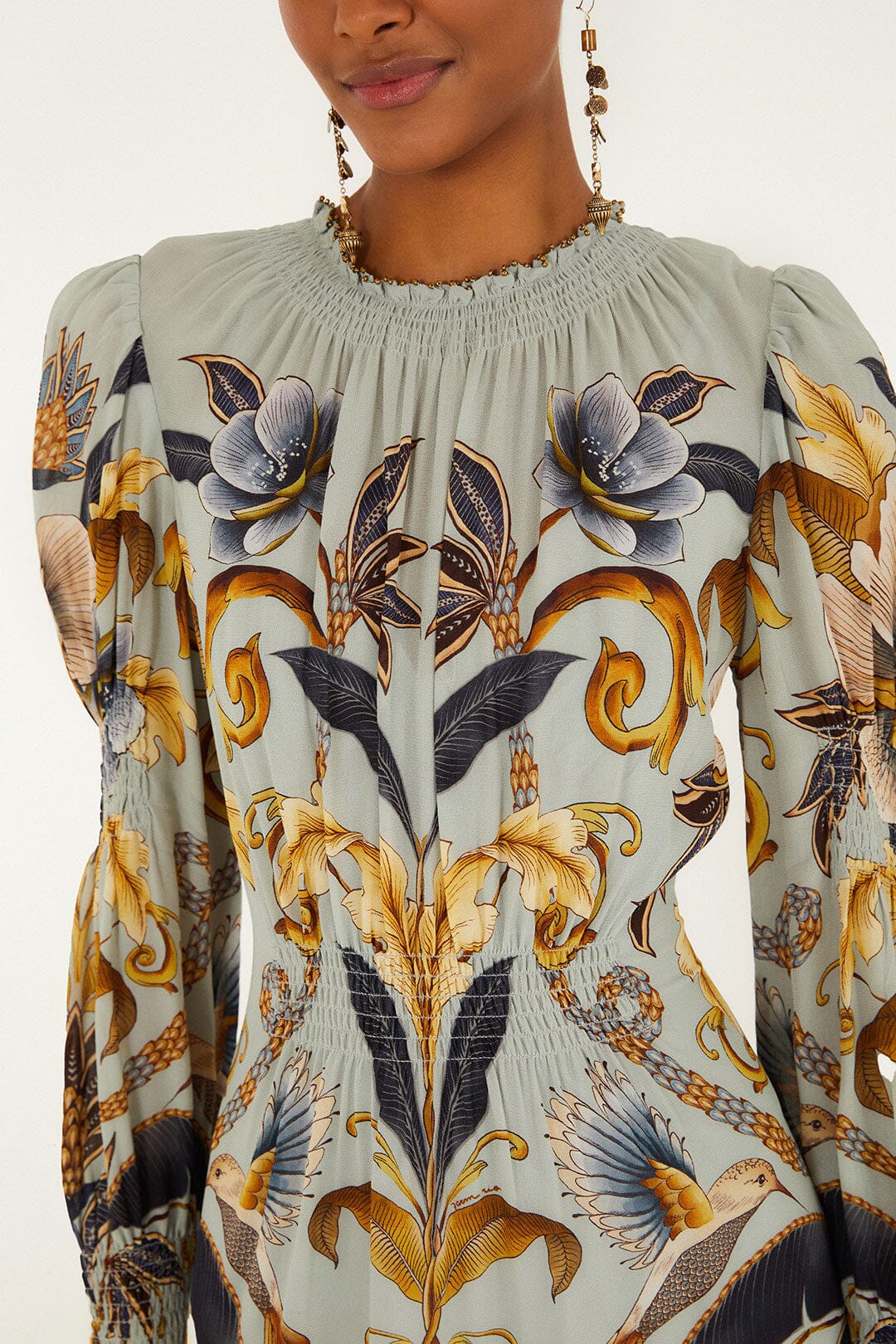 Snake Garden Blue Long Sleeve Mini Dress