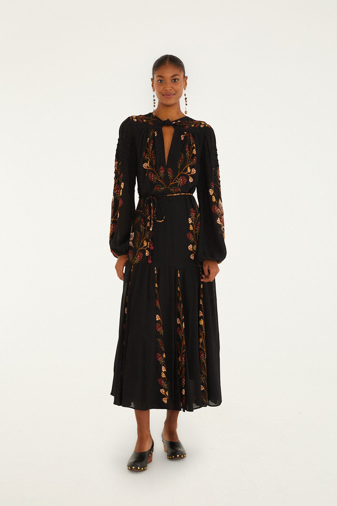 Berry Garden Black Long Sleeve Pleated Maxi Dress