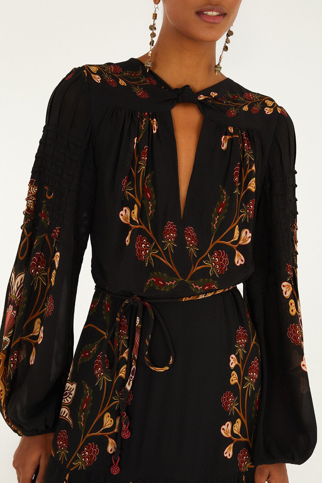 Berry Garden Black Long Sleeve Pleated Maxi Dress