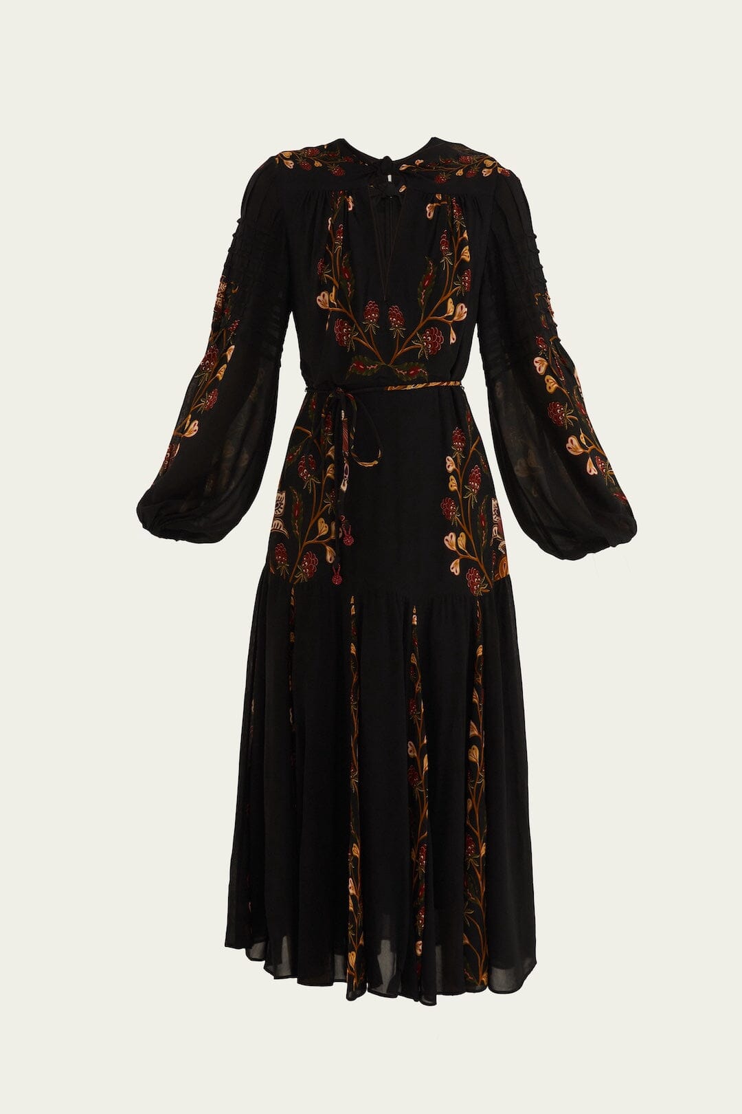 Berry Garden Black Long Sleeve Pleated Maxi Dress