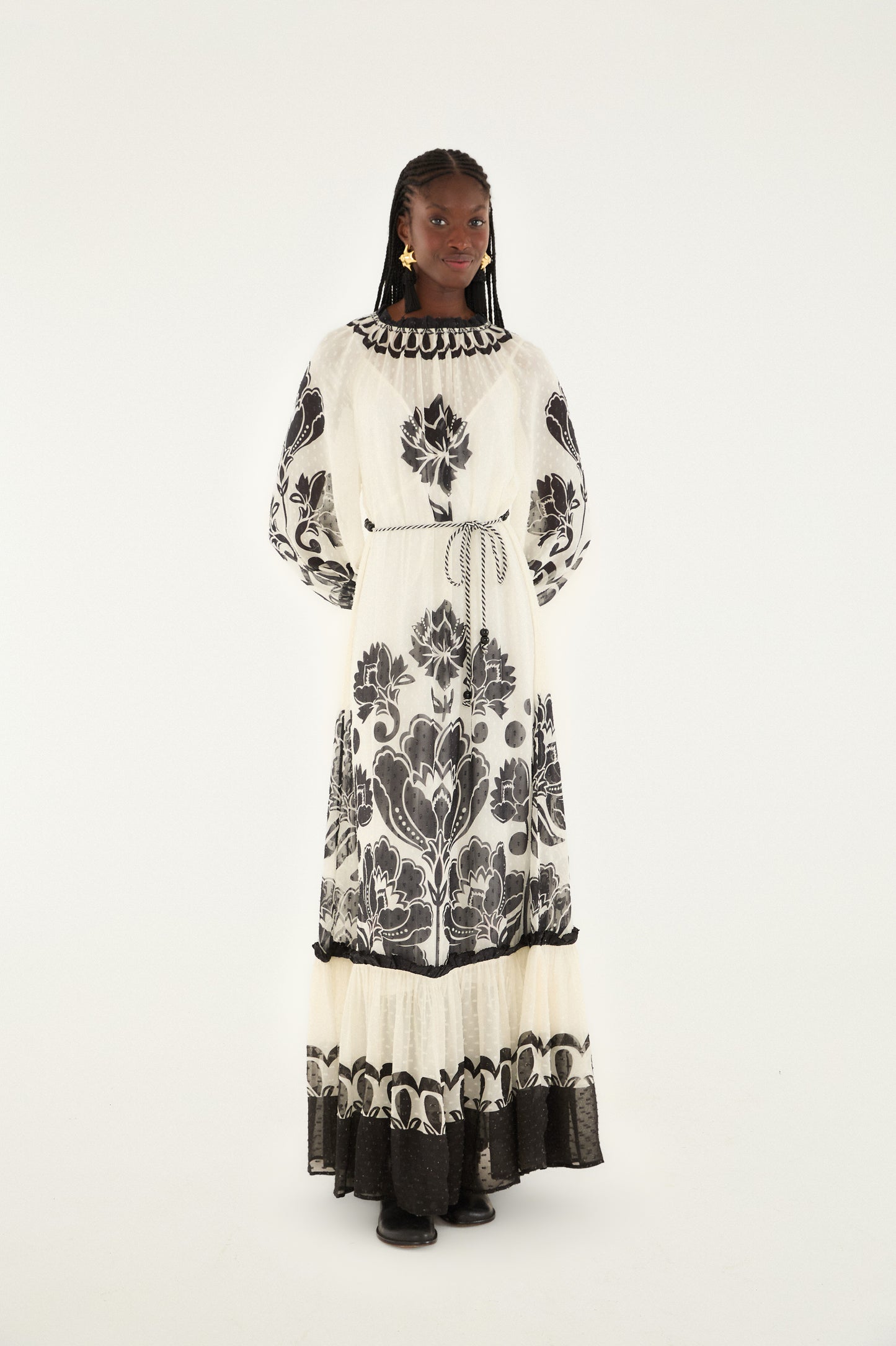 Floral Arabesque Cream Maxi Dress