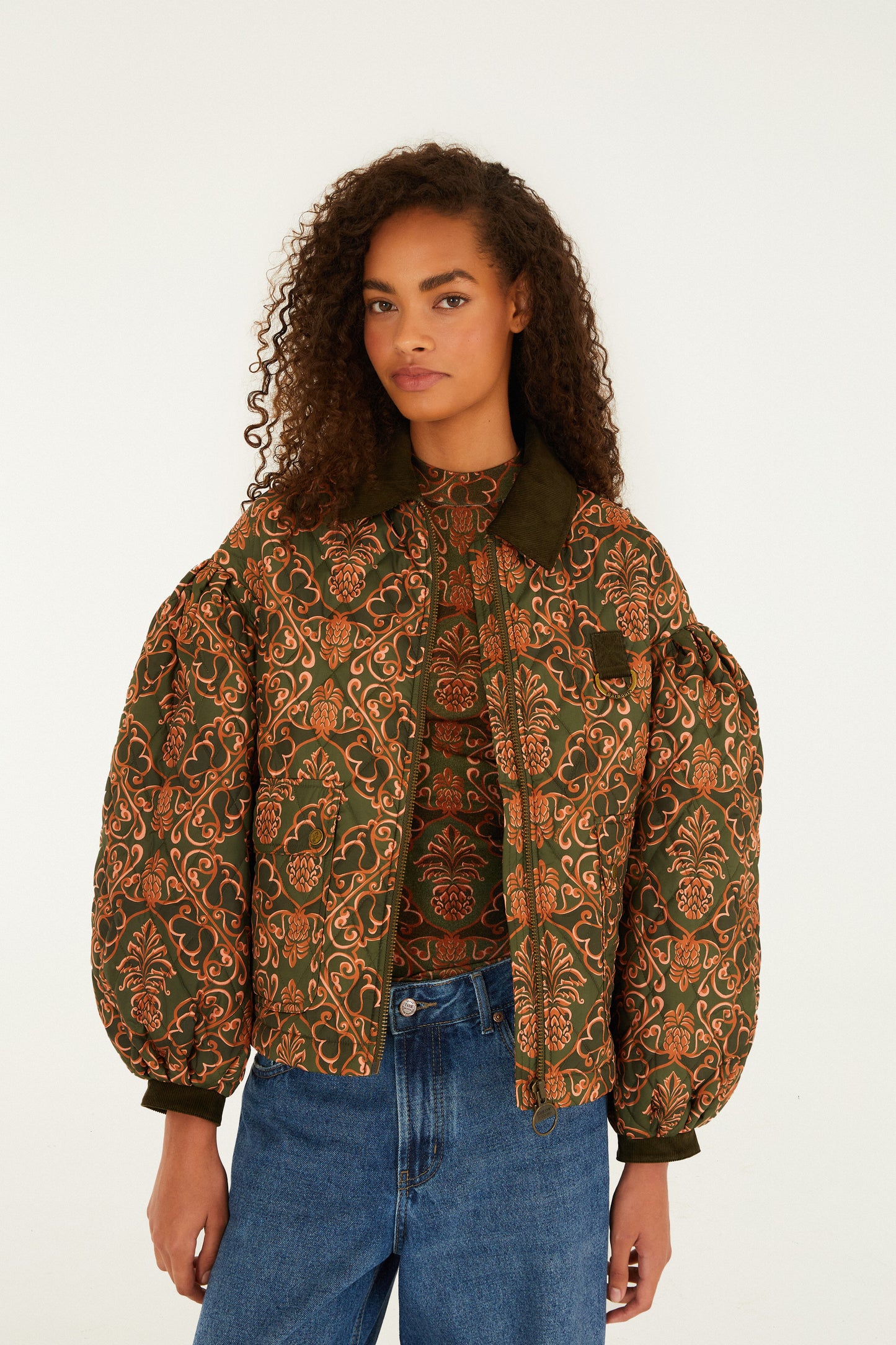 Barbour x Farm Rio Royal Pineaple Green Jacket