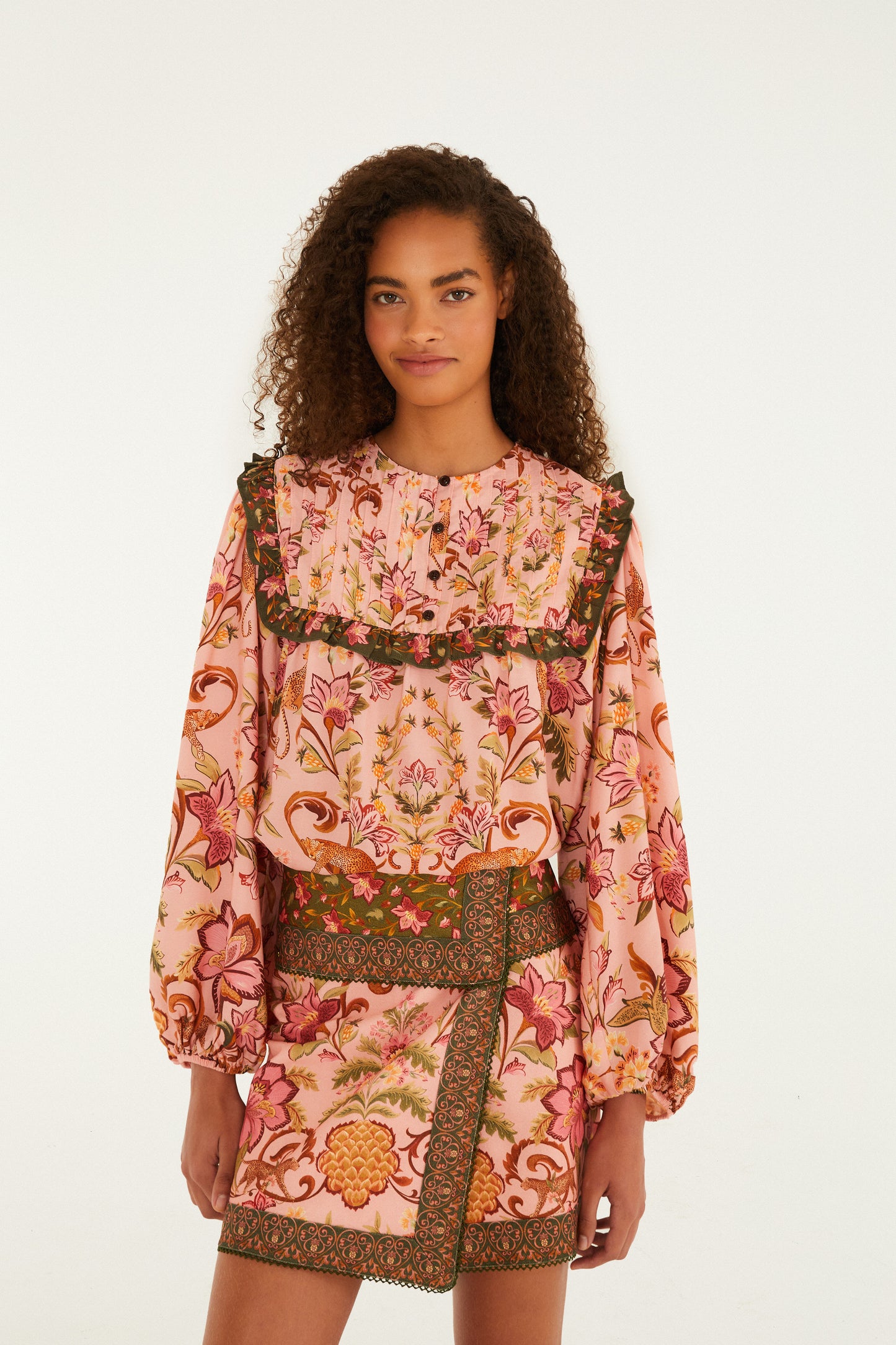 Barbour x Farm Rio Tropical Royalness Pink Mini Skirt