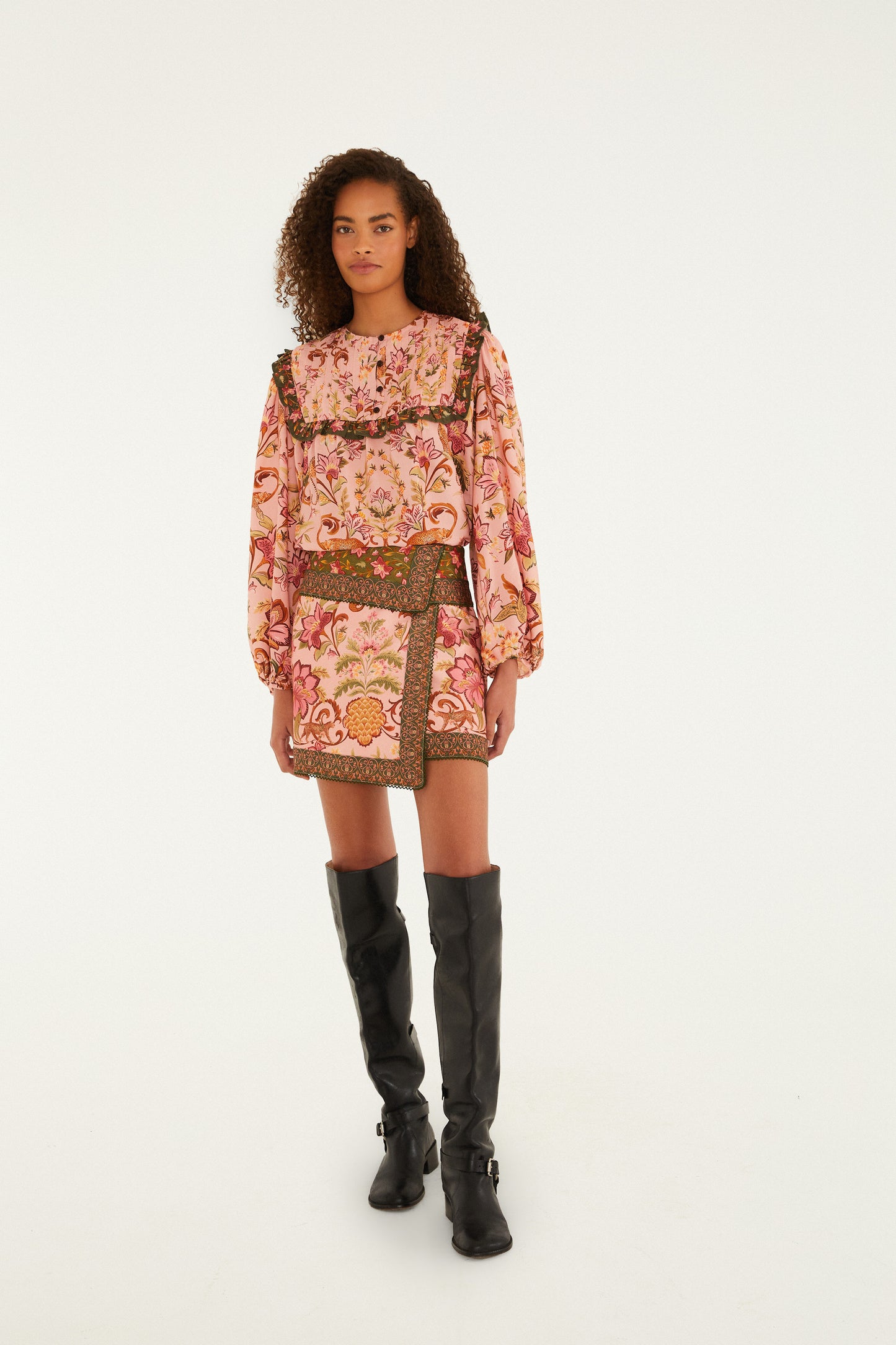 Barbour x Farm Rio Tropical Royalness Pink Mini Skirt