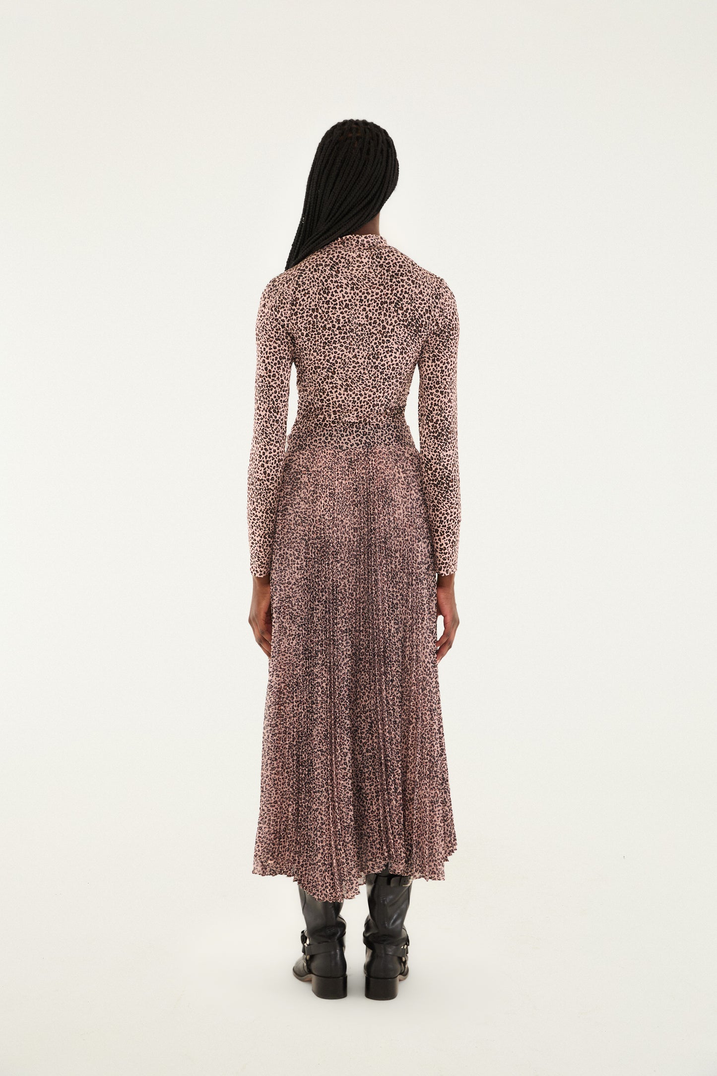 Baby Leopard Pink Pleated Maxi Skirt