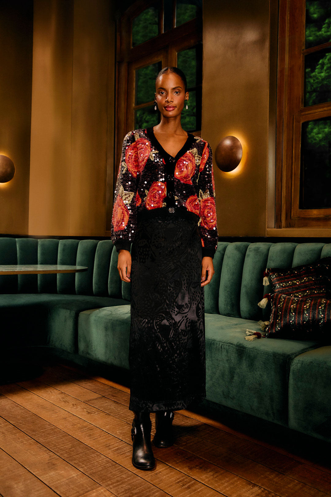 Latin Roses Sequin Knit Cardigan