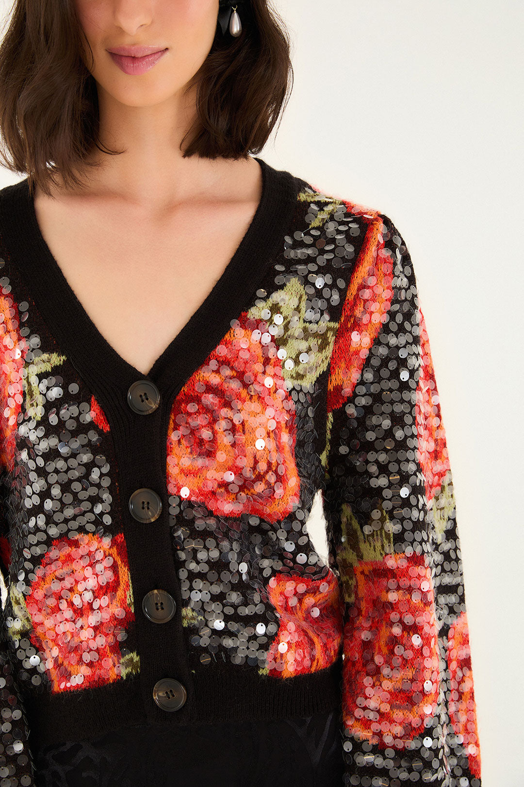 Latin Roses Sequin Knit Cardigan