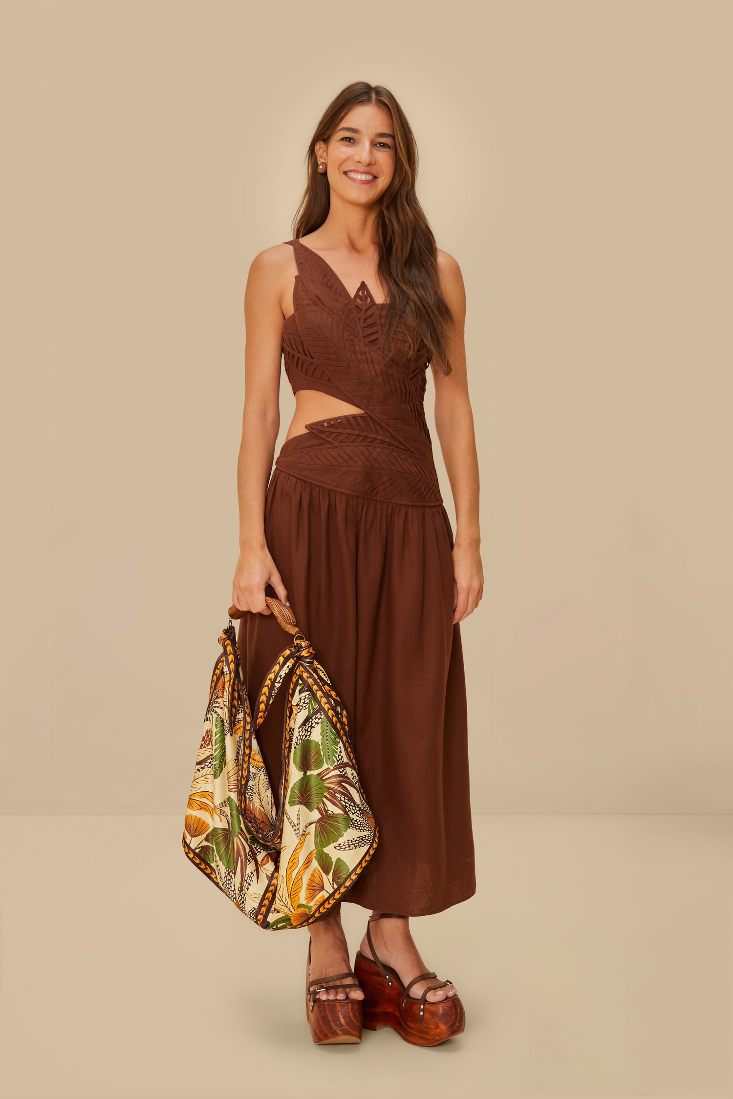 FARM Rio model wearing the Foliage Sketch Scarf Tote Bag