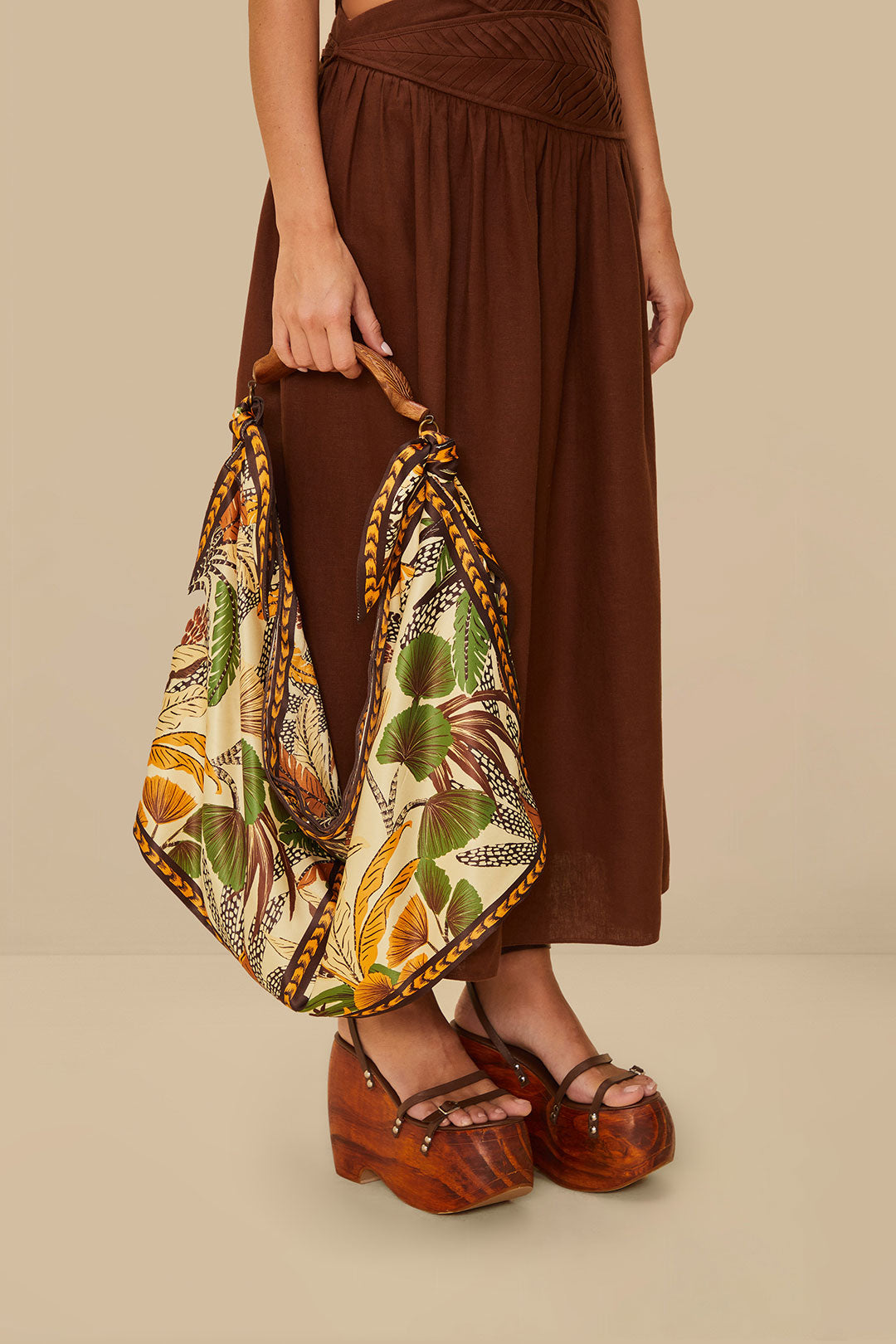 FARM Rio model wearing the Foliage Sketch Scarf Tote Bag