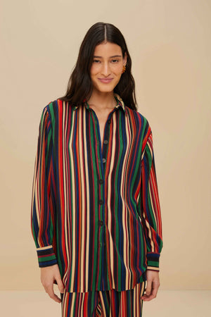 FARM Rio model wearing the Multicolor Pipa Stripes Pleated Shirt
