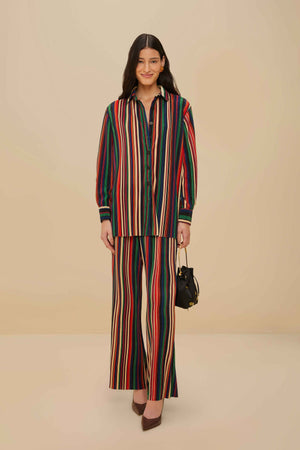 FARM Rio model wearing the Multicolor Pipa Stripes Pleated Pants