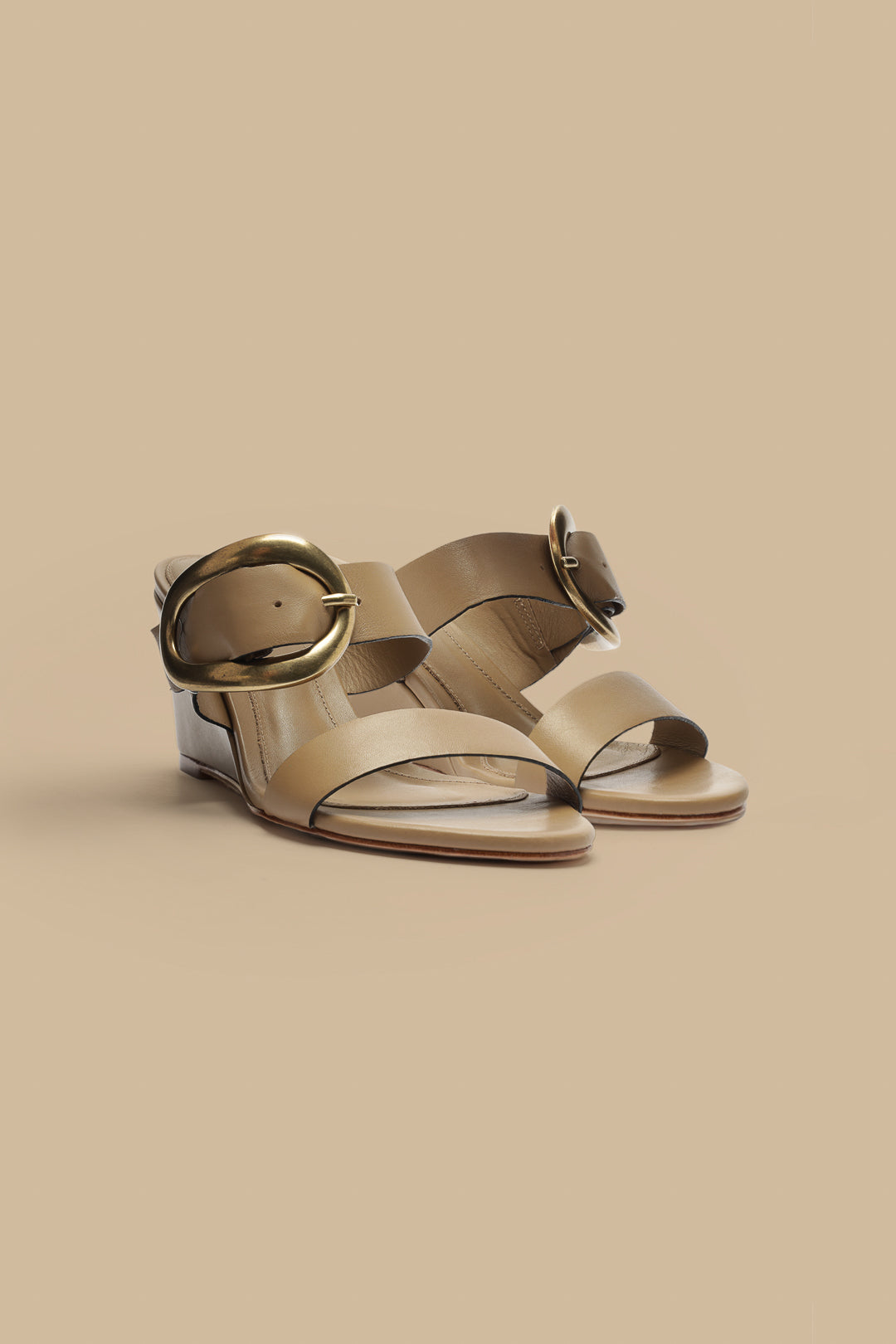 Mocha Buckle Wedge Sandal