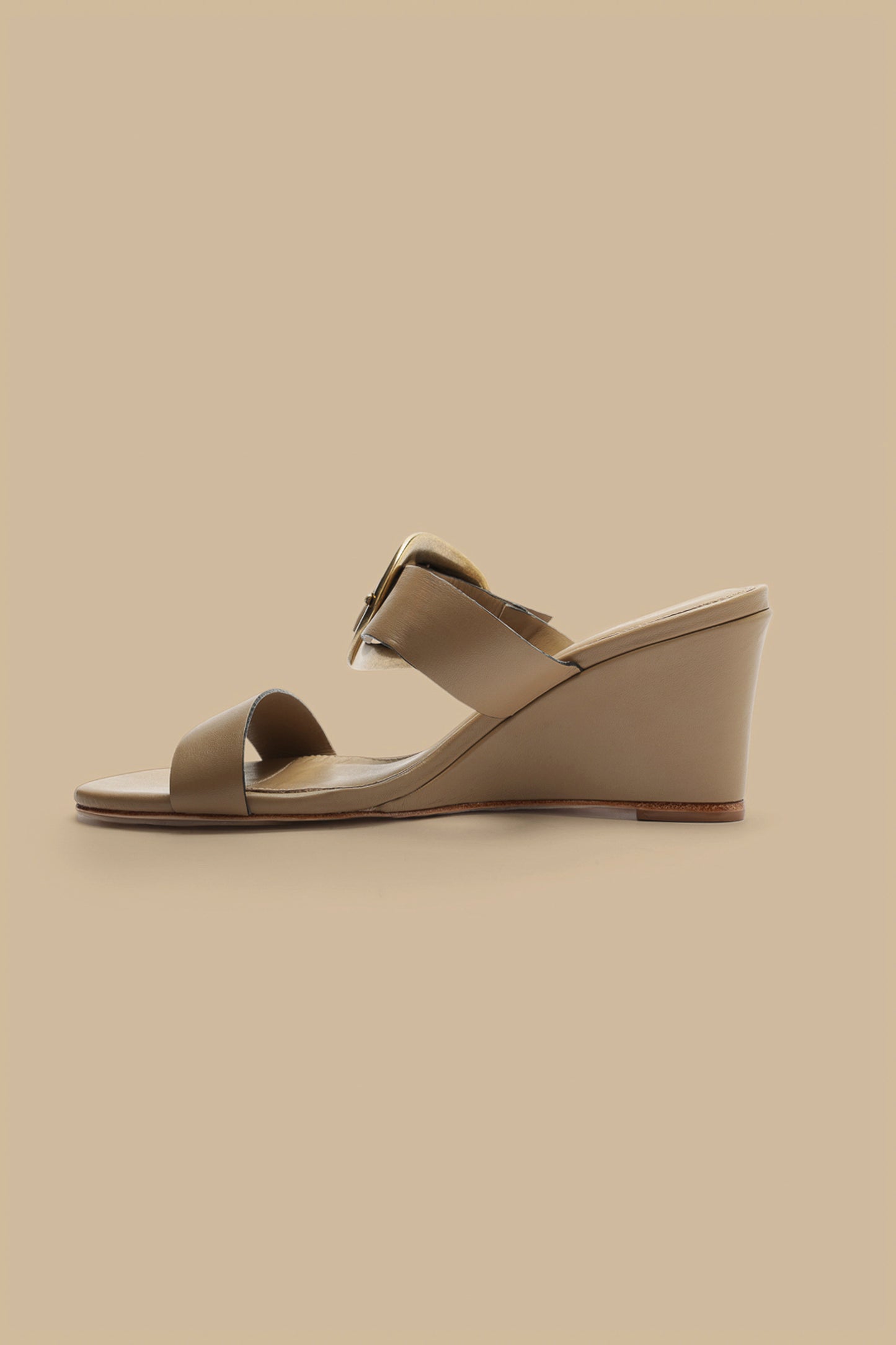 Mocha Buckle Wedge Sandal