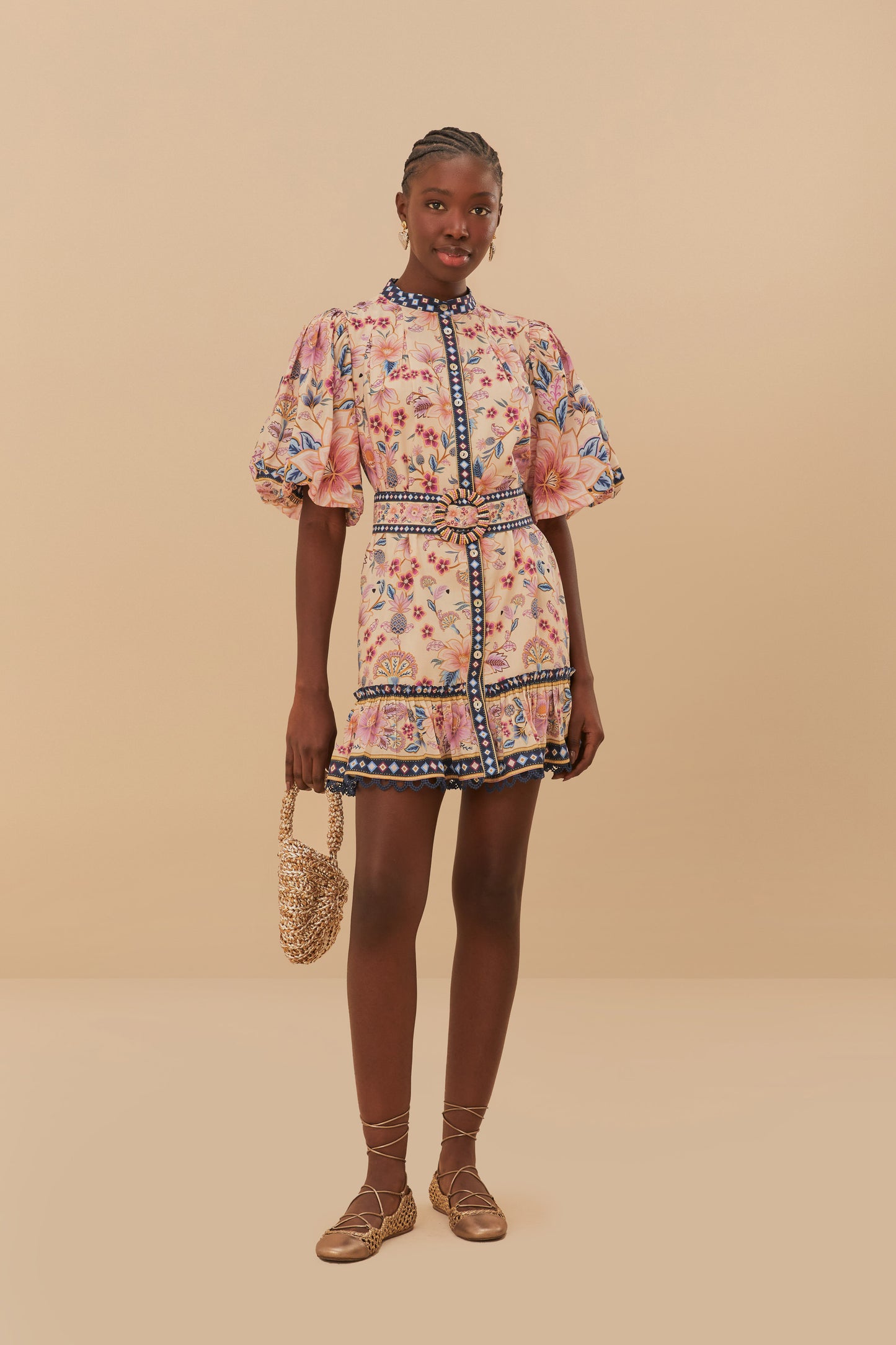 Cream Superbloom Tapestry Puff Sleeve Mini Dress