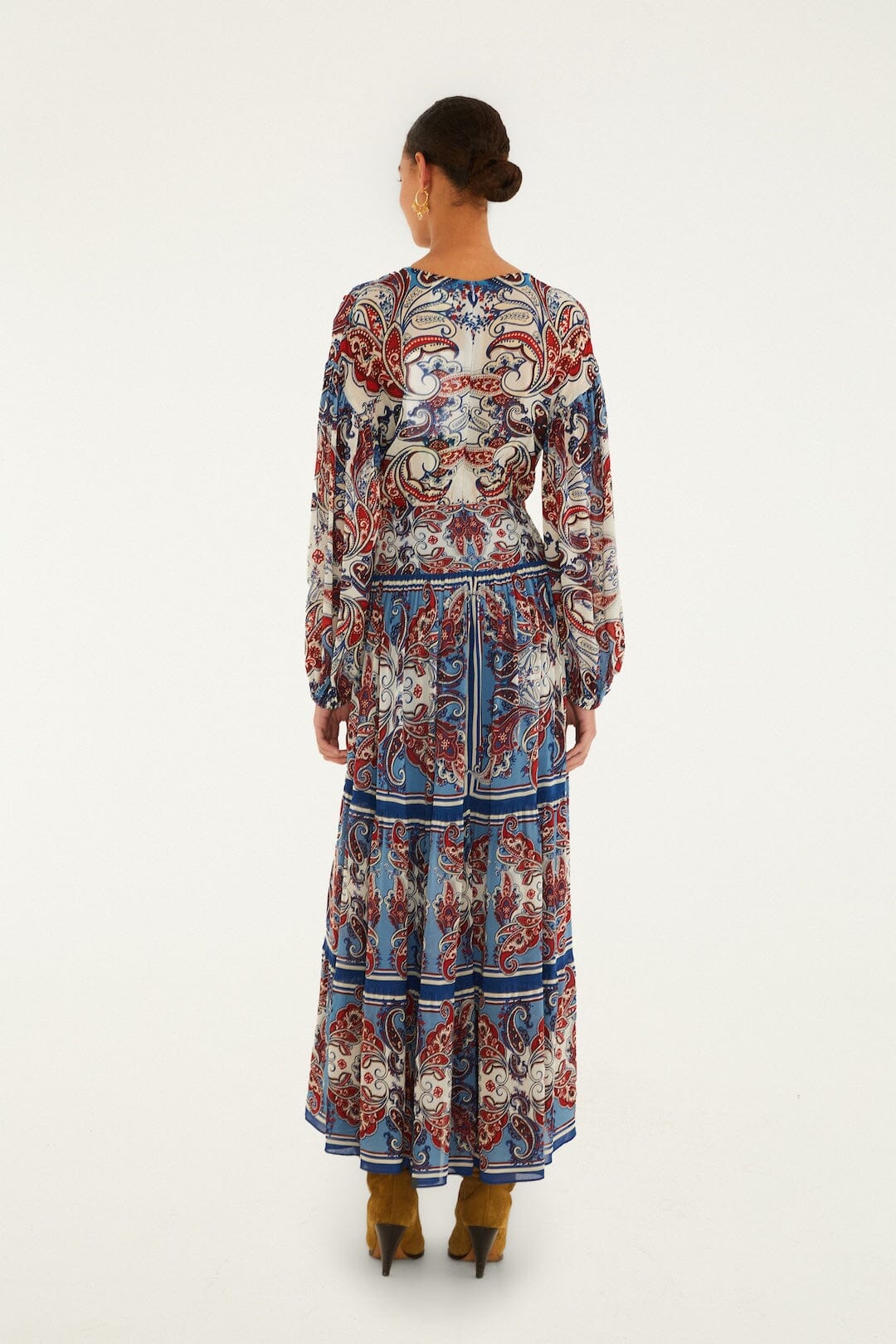 Paisley Scarf Cream Long Sleeve Maxi Dress