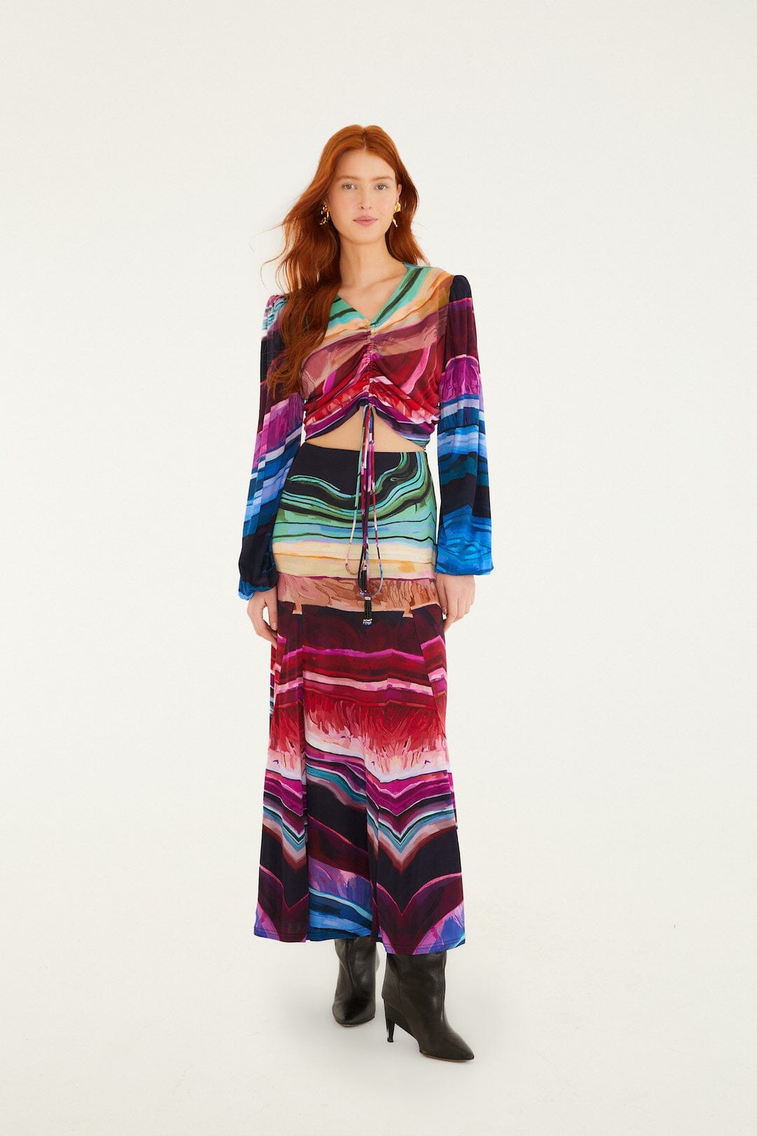Multicolor Precious Gems Long Sleeve Draped Top