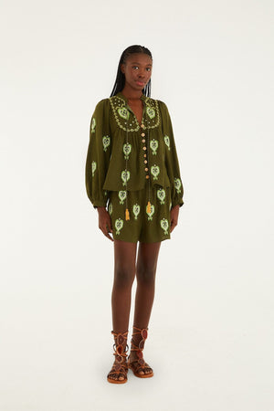 Green Heart Tapestry Embroidered Lenzing™ Ecovero™ Euroflax™ Shorts