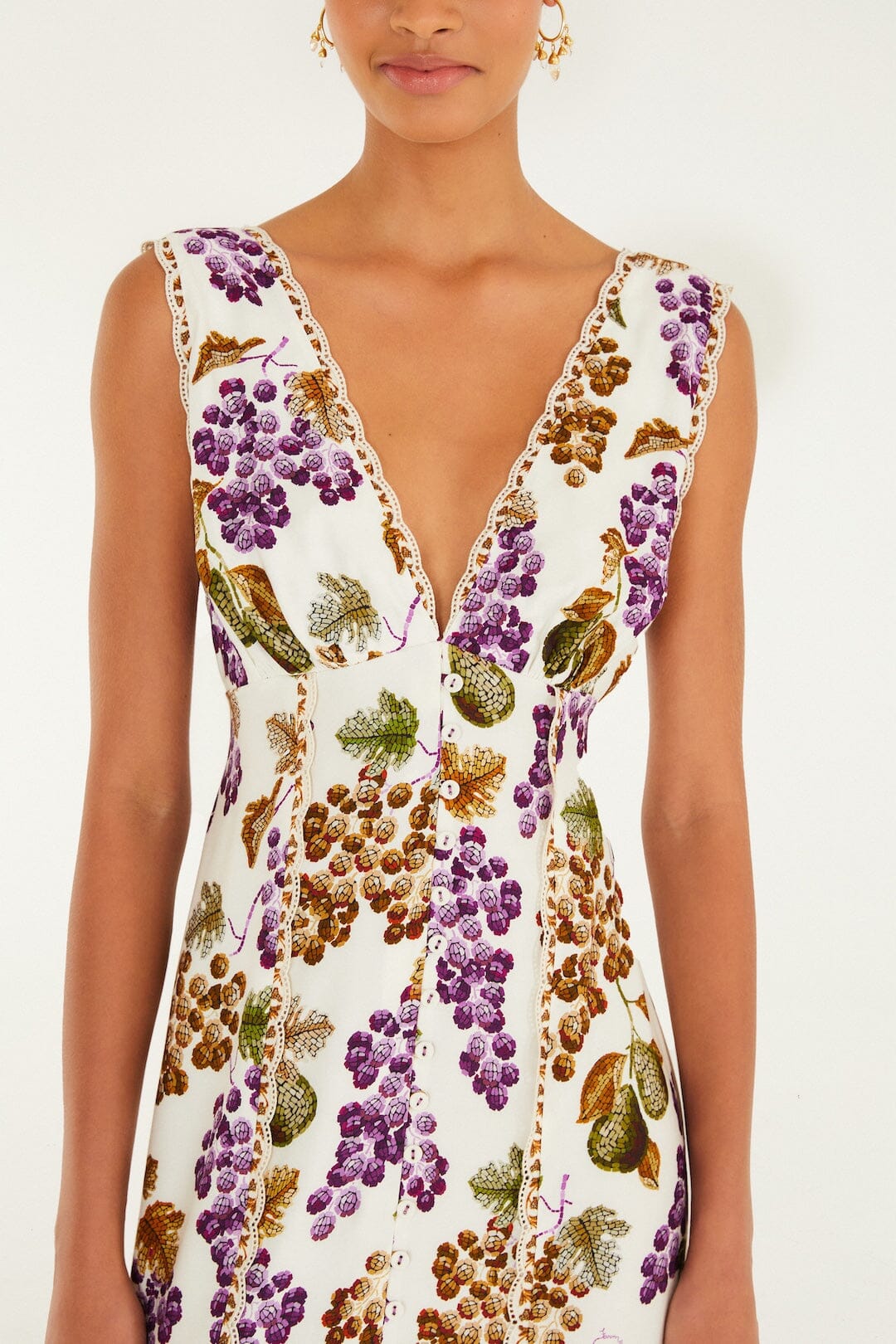 Cream Grape Garden Lenzing Ecovero Viscose Midi Dress