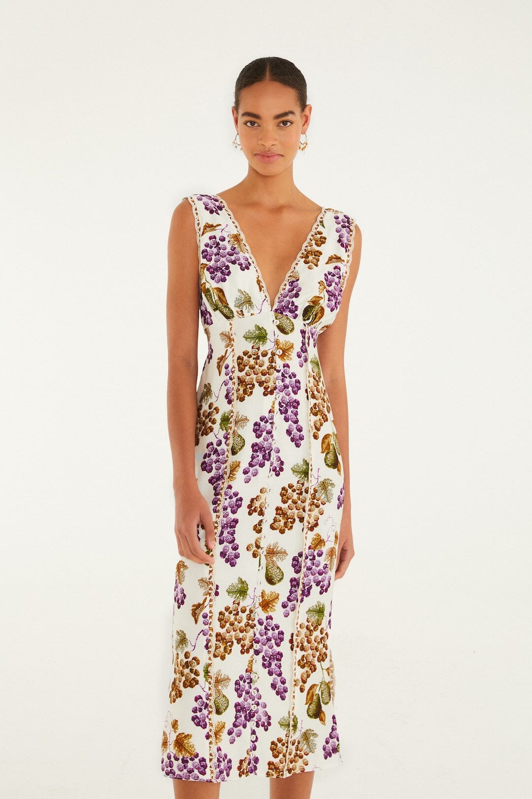 Cream Grape Garden Lenzing Ecovero Viscose Midi Dress