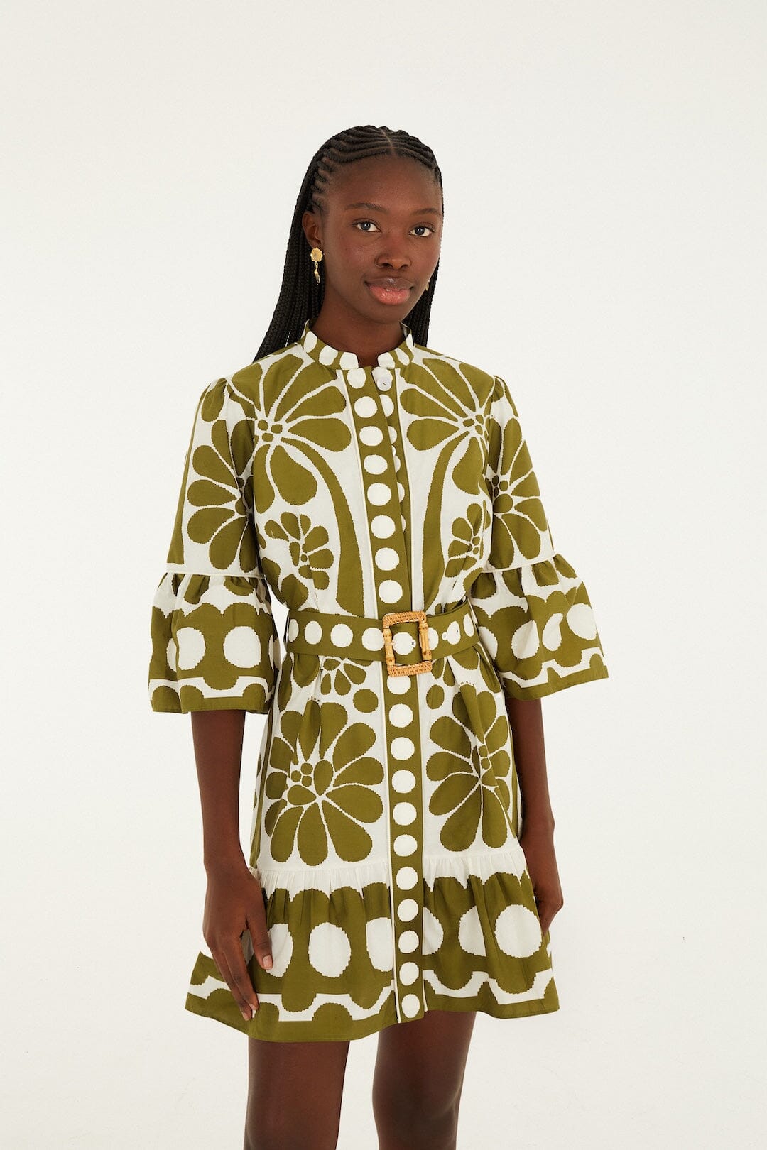 Green Palermo Belted Organic Cotton Mini Dress